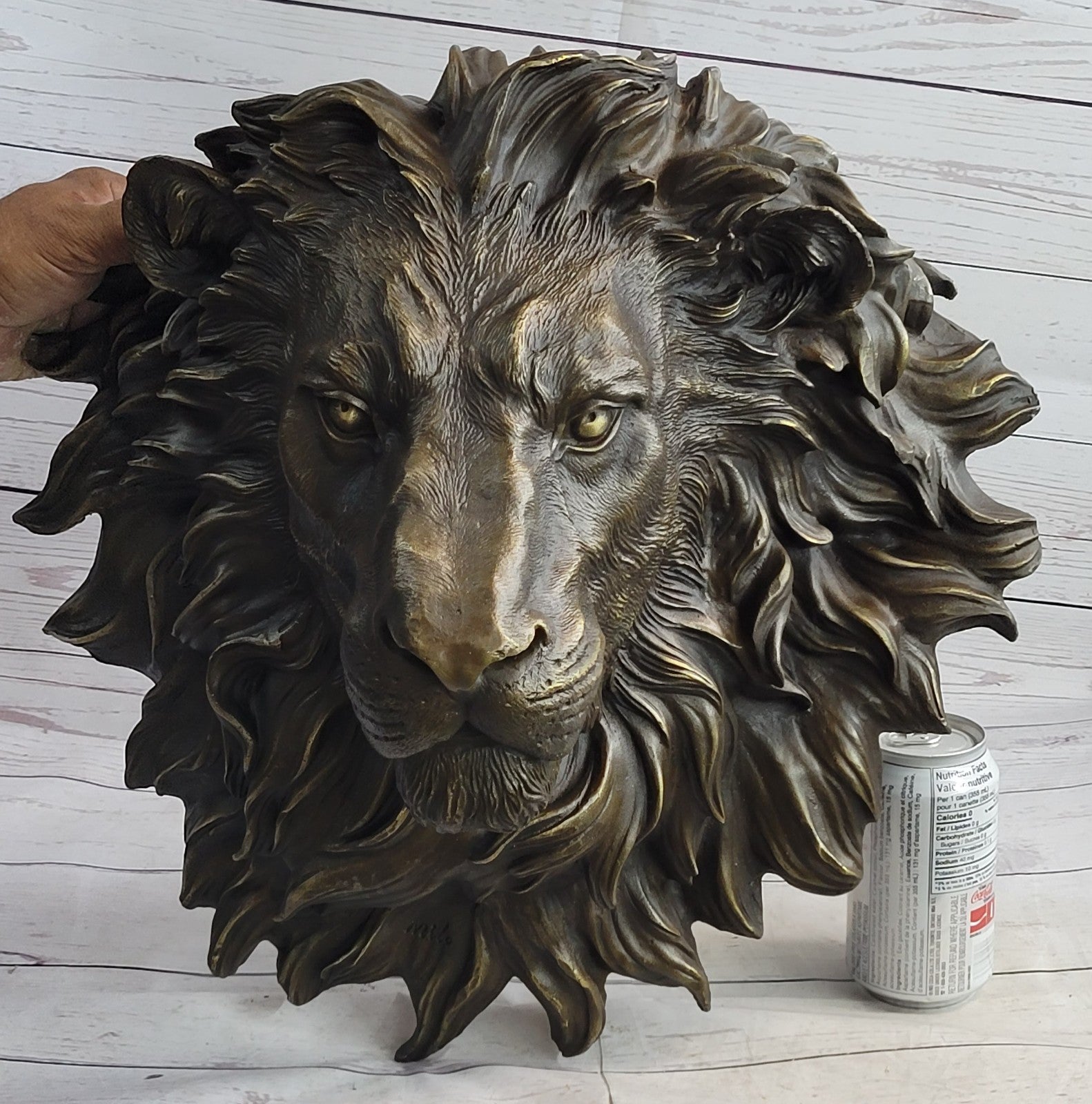 The huge Lion head flat bronze sculpture statue The art hanging wall H"18.1