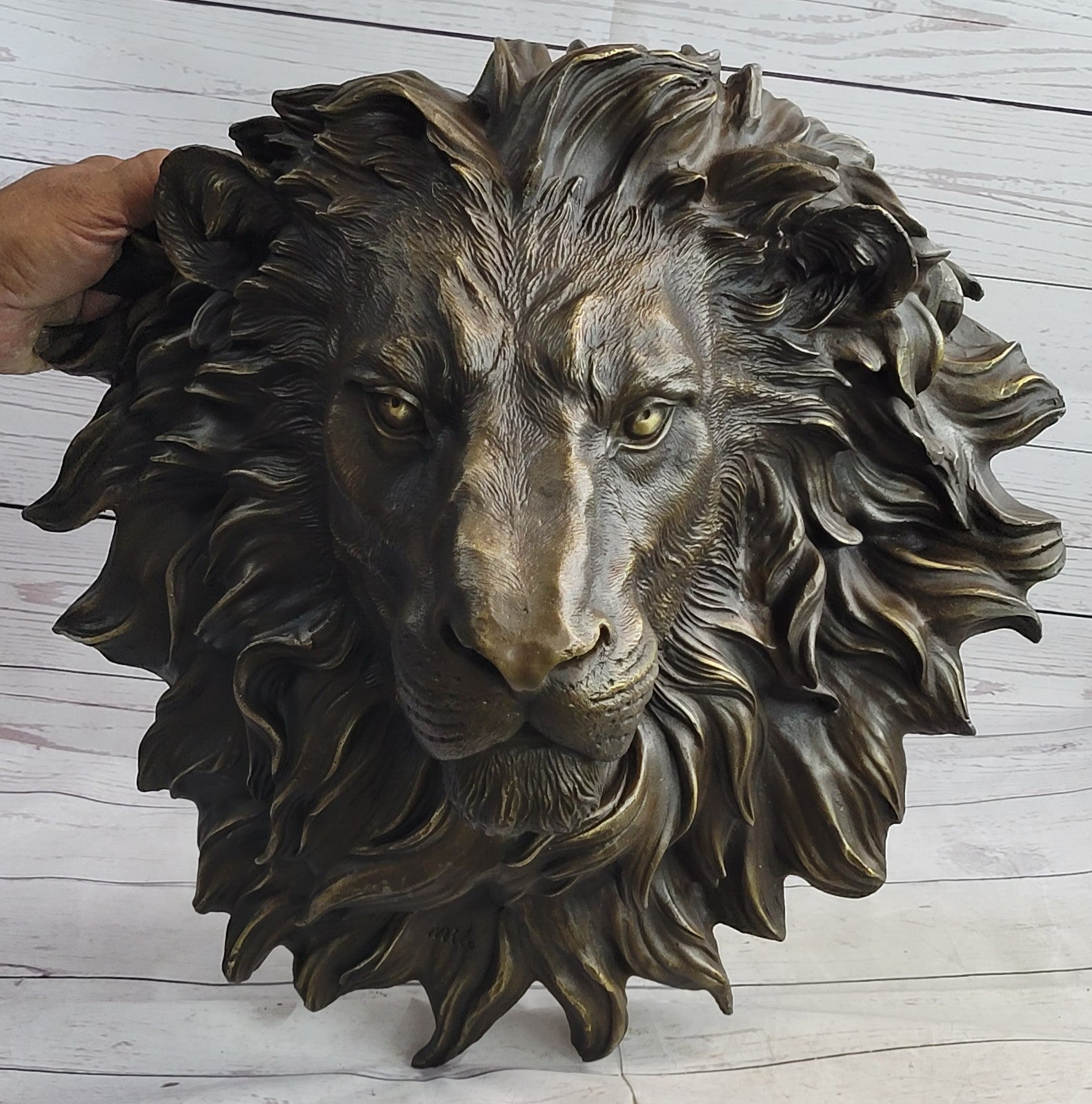 The huge Lion head flat bronze sculpture statue The art hanging wall H"18.1