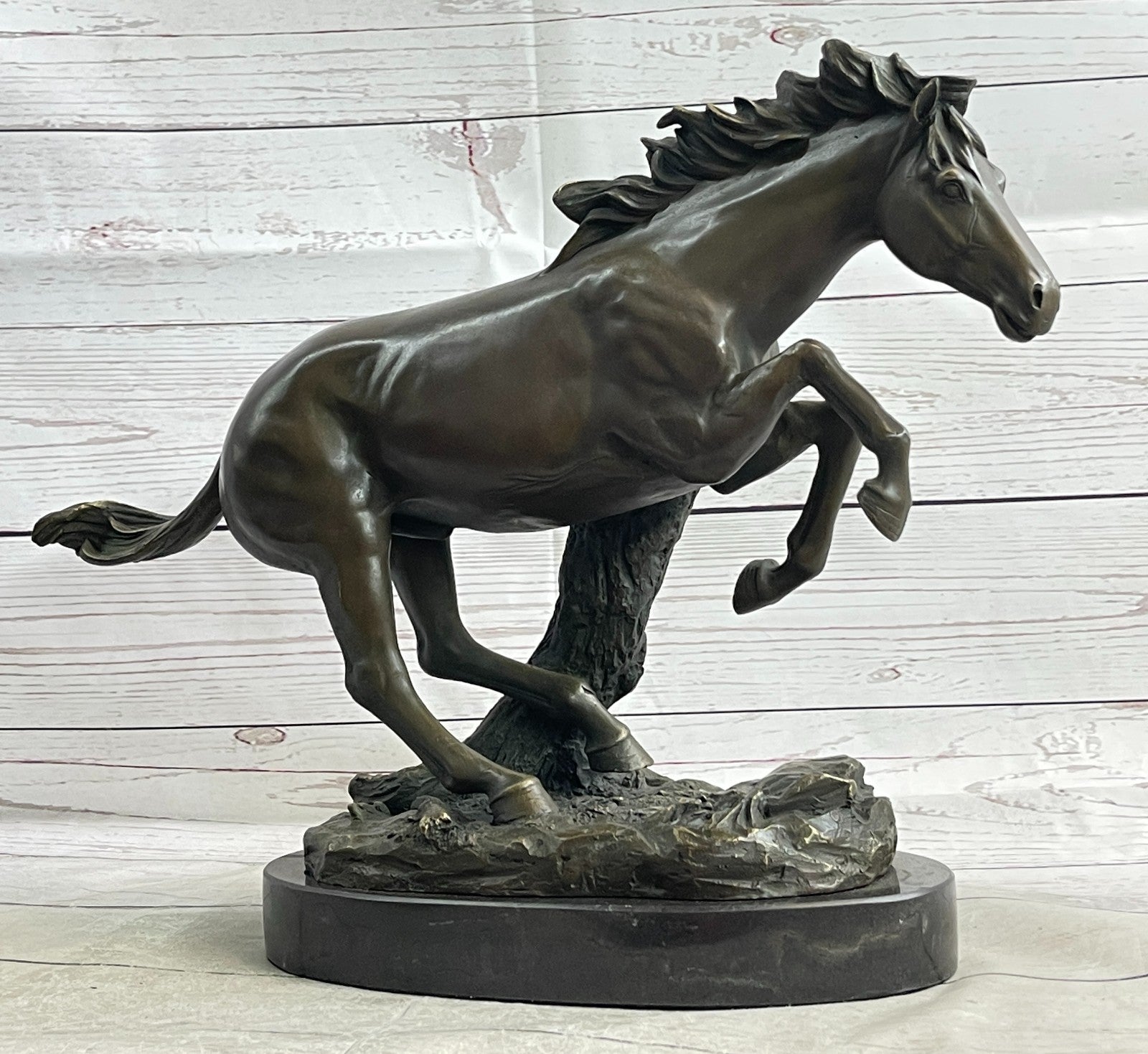 Natural Free Arabian Horse Barn Racing Race Sculpture Marble Base Figurine Statue