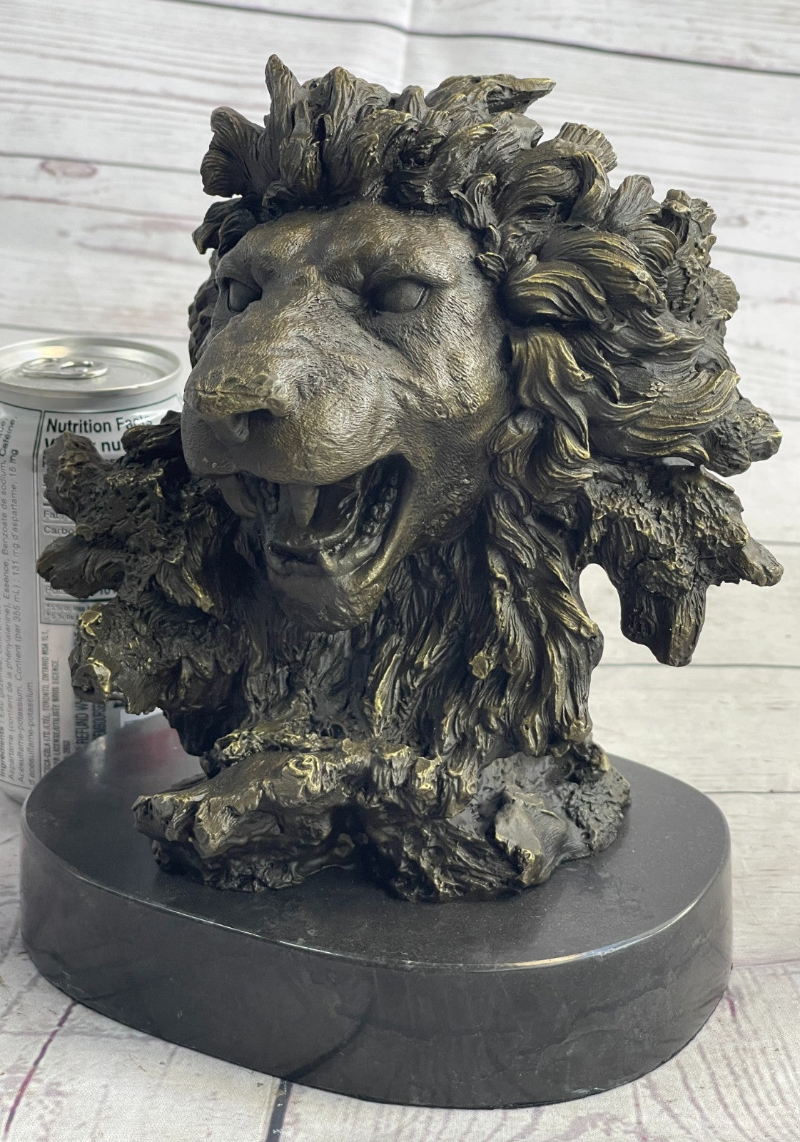 Male Lion Abstract Modern Bust Statue Sculpture Bronze Metal on Marble Sale Art