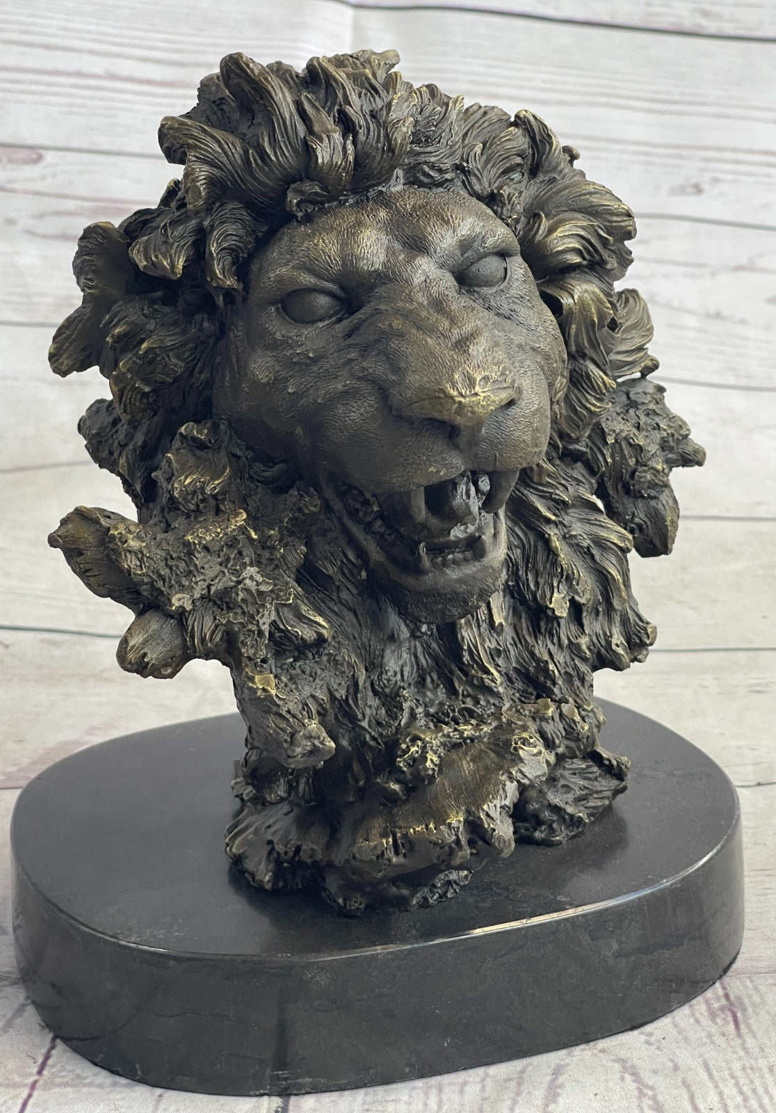 Male Lion Abstract Modern Bust Statue Sculpture Bronze Metal on Marble Sale Art