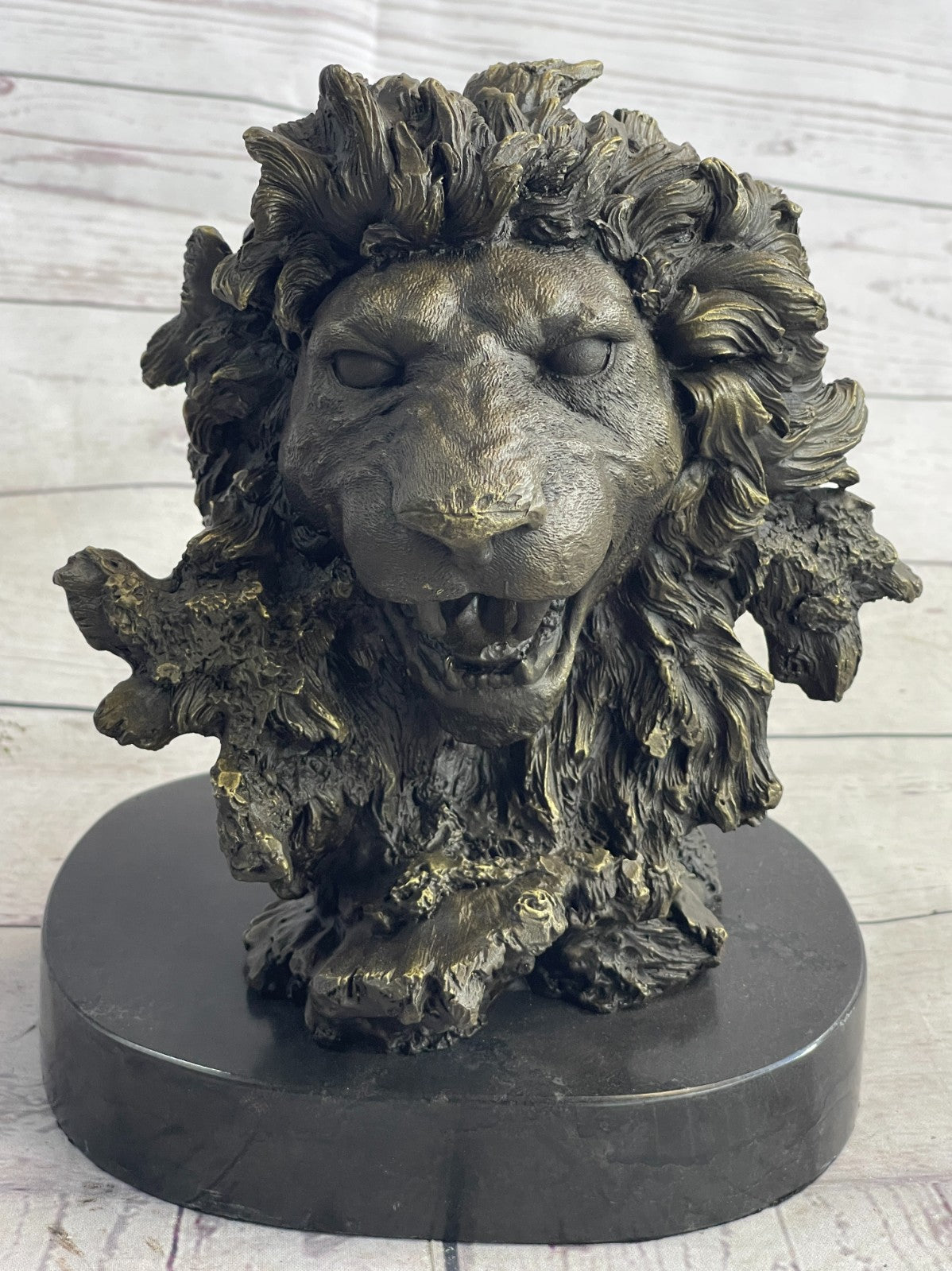 Male Lion Abstract Modern Bust Statue Sculpture Bronze Metal on Marble Sale Art