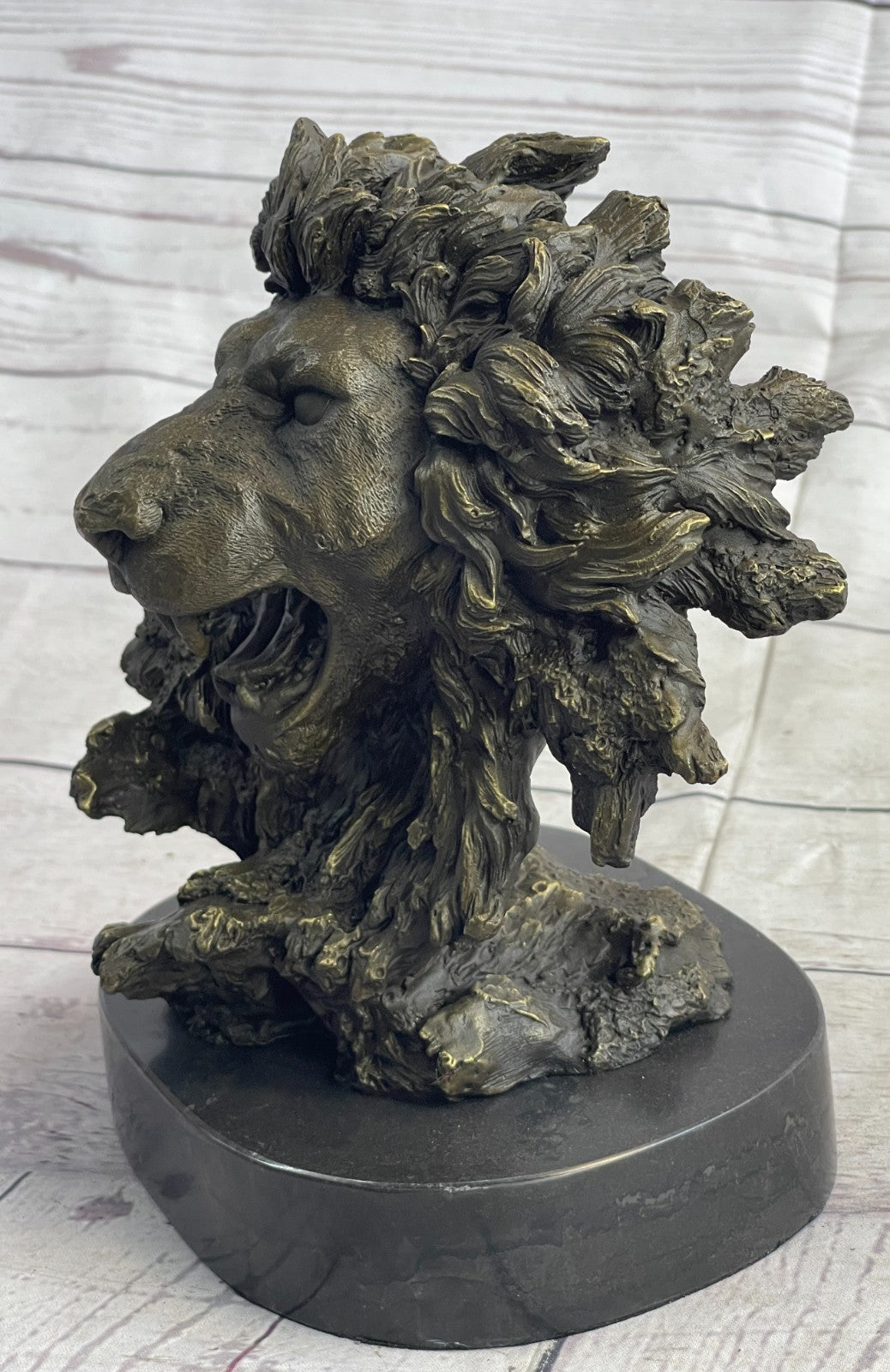 Male Lion Abstract Modern Bust Statue Sculpture Bronze Metal on Marble Sale Art