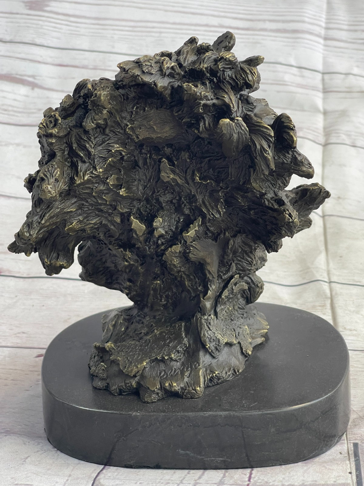 Male Lion Abstract Modern Bust Statue Sculpture Bronze Metal on Marble Sale Art