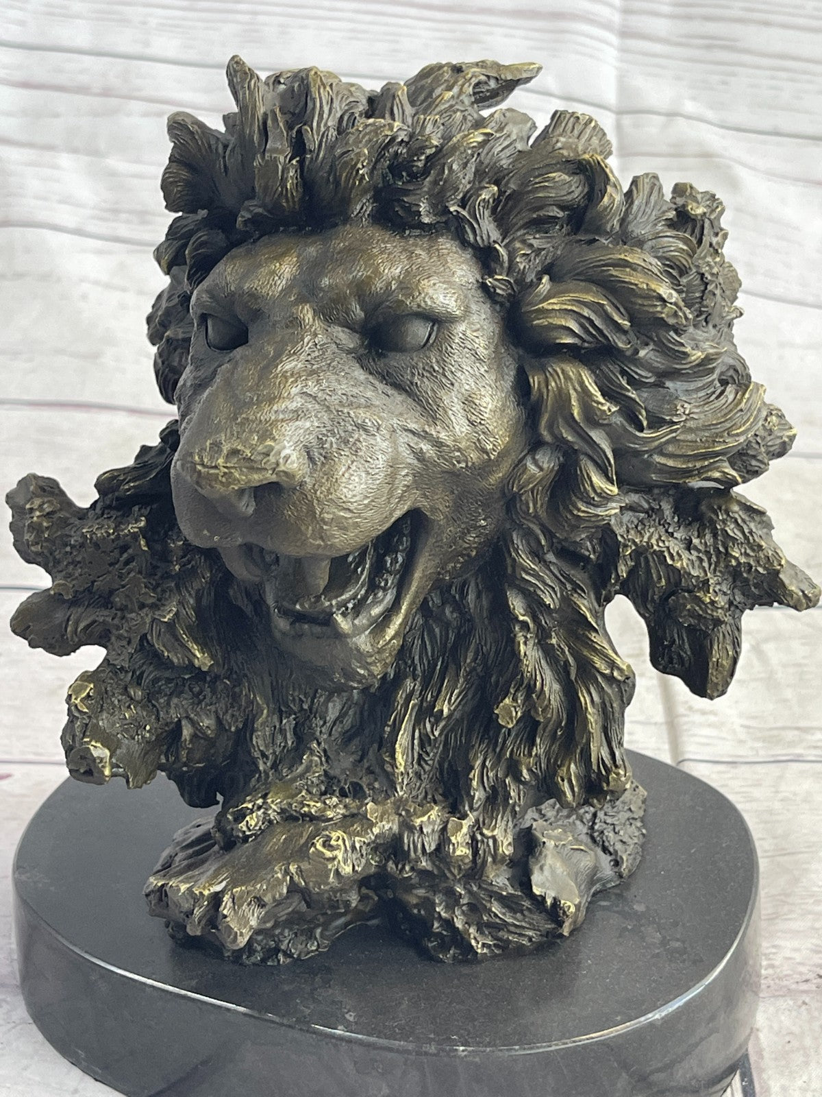 Male Lion Abstract Modern Bust Statue Sculpture Bronze Metal on Marble Sale Art