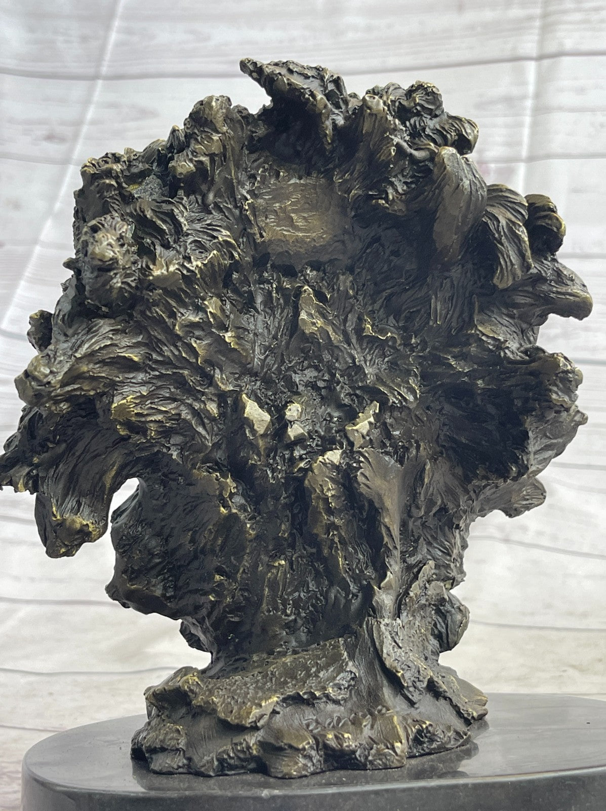 Male Lion Abstract Modern Bust Statue Sculpture Bronze Metal on Marble Sale Art