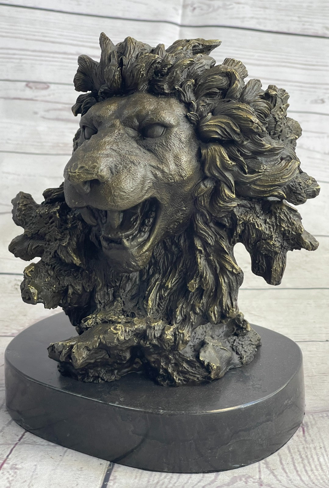 Male Lion Abstract Modern Bust Statue Sculpture Bronze Metal on Marble Sale Art