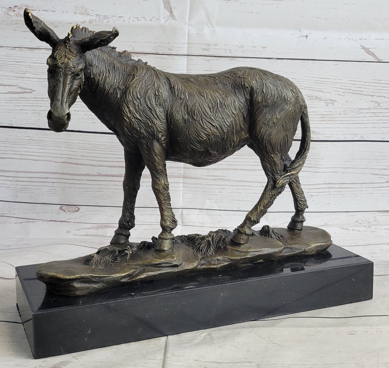 Vienna Hot Cast Bronze Donkey Farm Animal Marble Base Sculpture Figurine Figure
