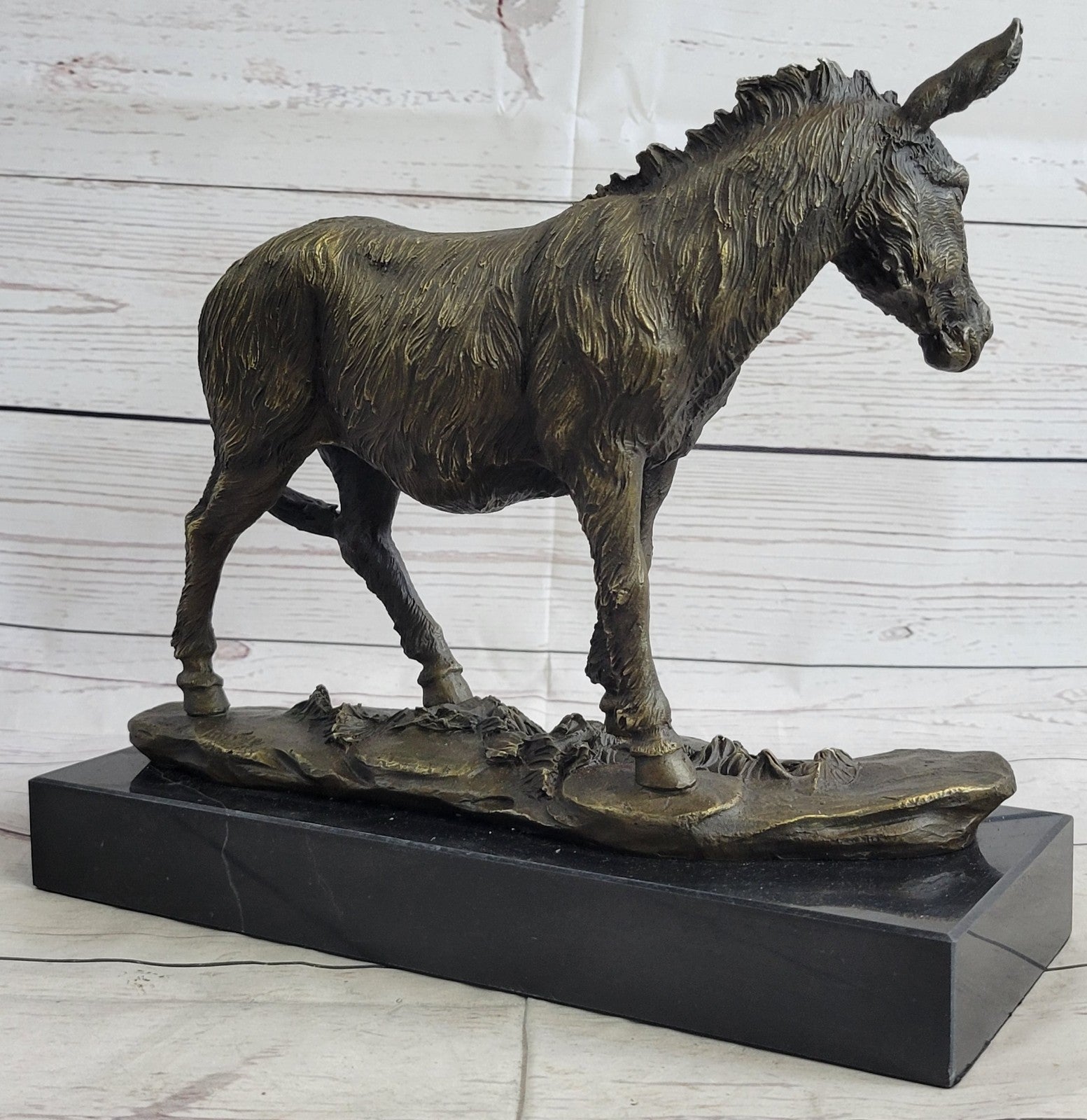 Vienna Hot Cast Bronze Donkey Farm Animal Marble Base Sculpture Figurine Figure
