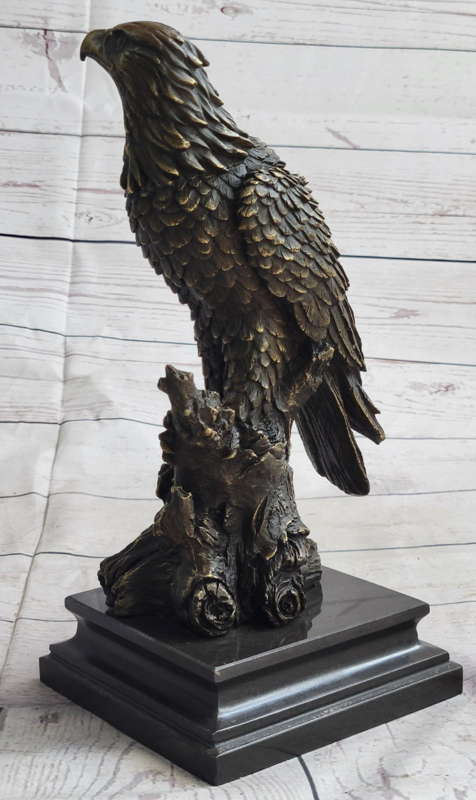 Art Deco Sculpture Sitting Eagle Falcon Hawk Bronze Statue Figurine Figure Gift