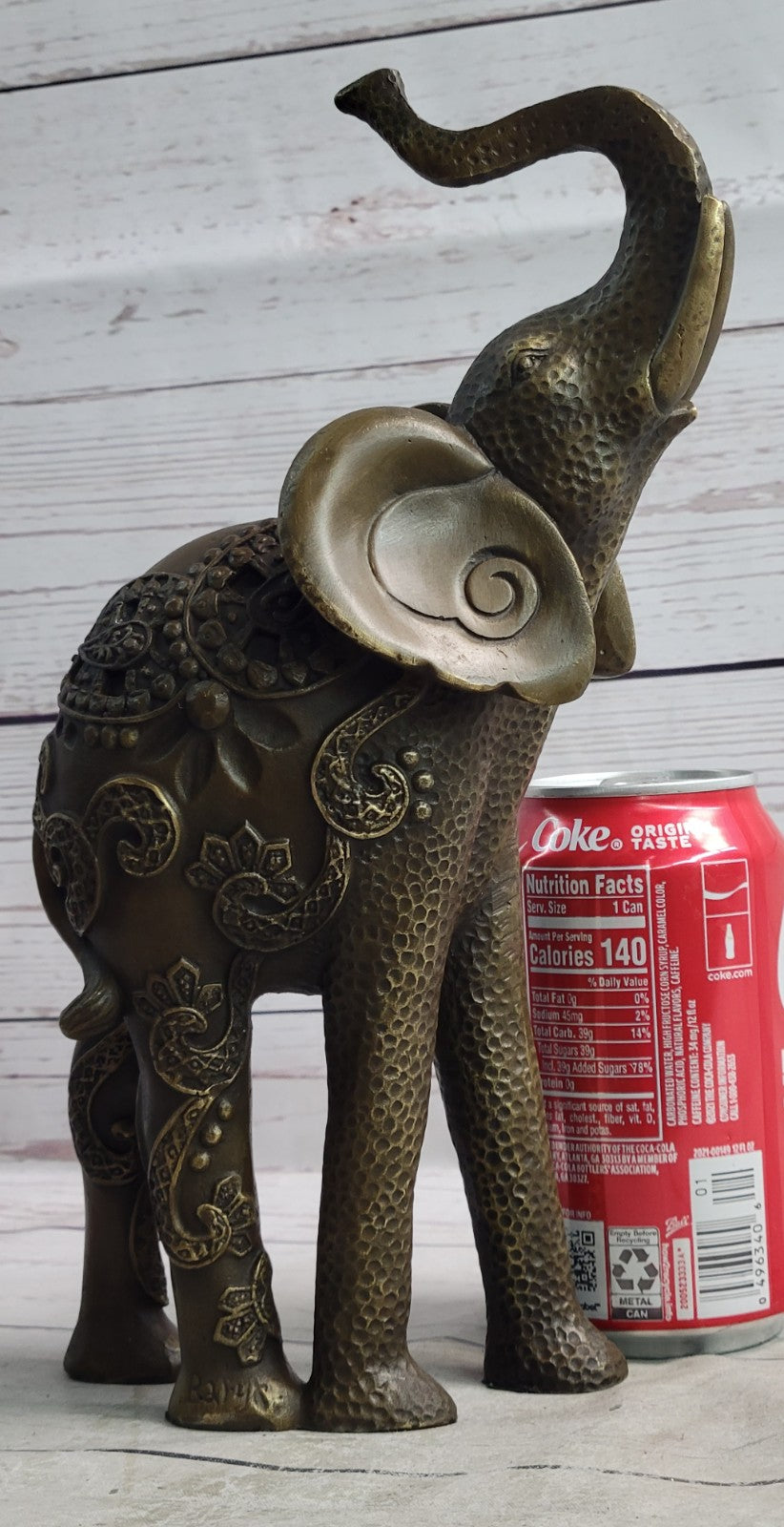 Artistic Bronze Elephant Figurine Statue Handmade African Wildlife Trunk Up Statue