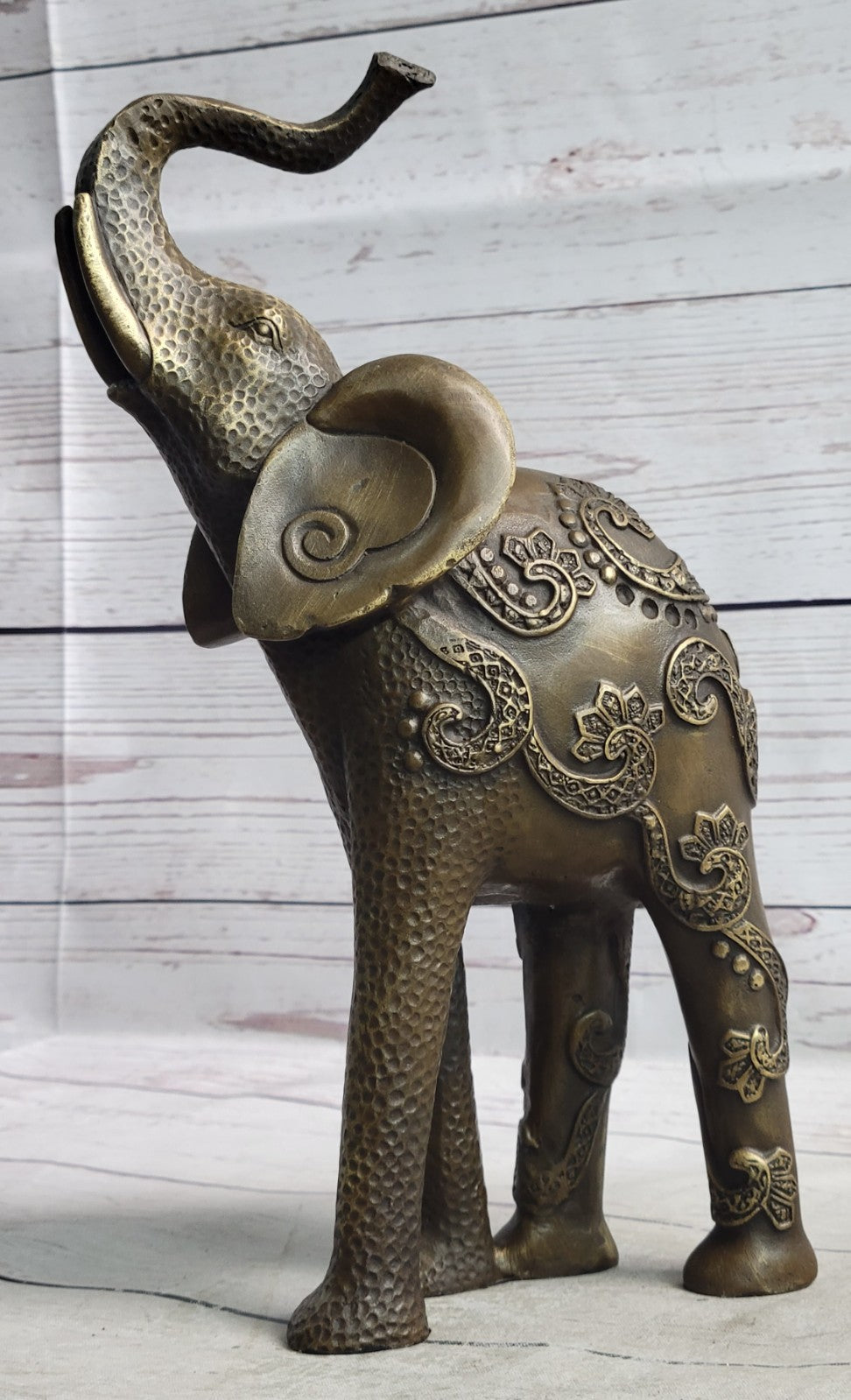 Artistic Bronze Elephant Figurine Statue Handmade African Wildlife Trunk Up Statue