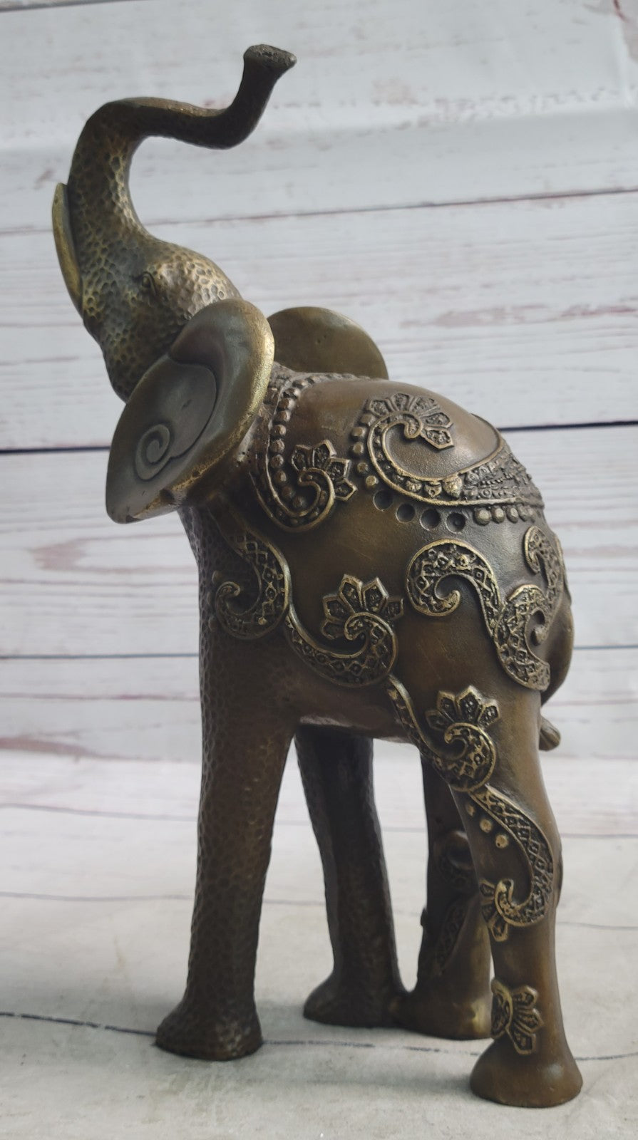 Artistic Bronze Elephant Figurine Statue Handmade African Wildlife Trunk Up Statue