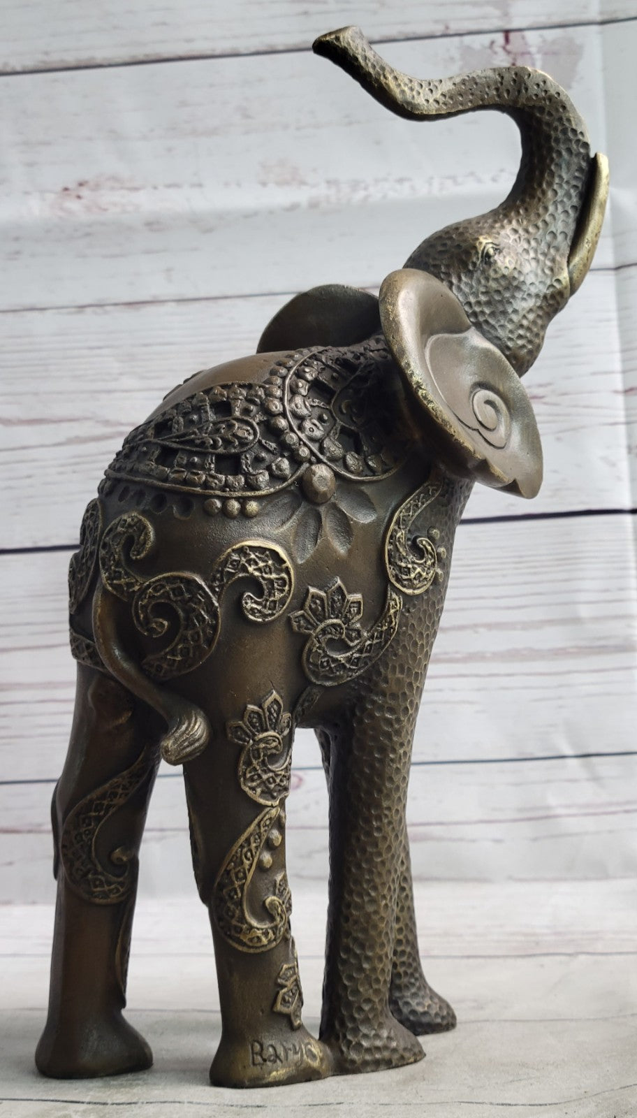Artistic Bronze Elephant Figurine Statue Handmade African Wildlife Trunk Up Statue