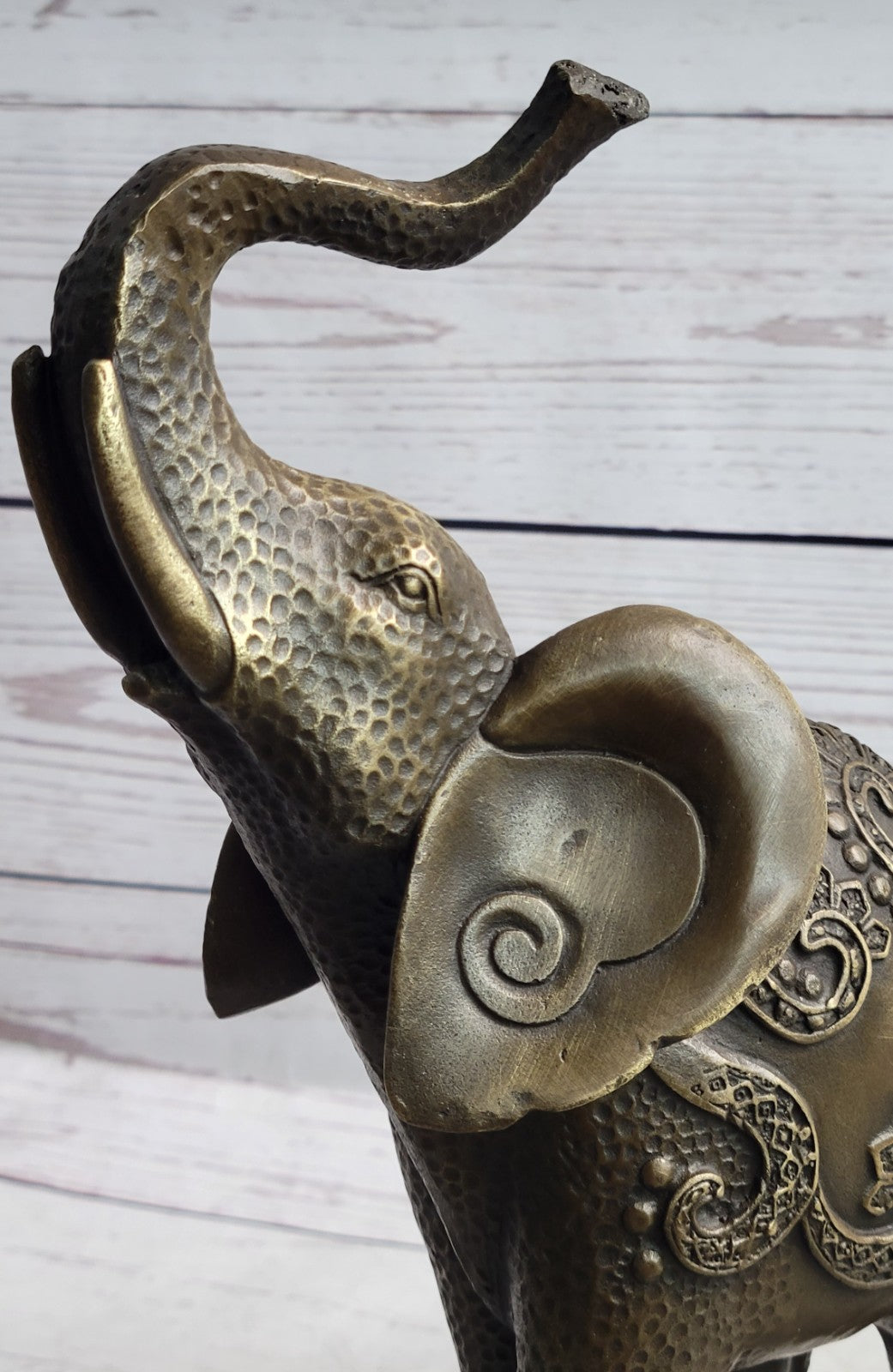 Artistic Bronze Elephant Figurine Statue Handmade African Wildlife Trunk Up Statue