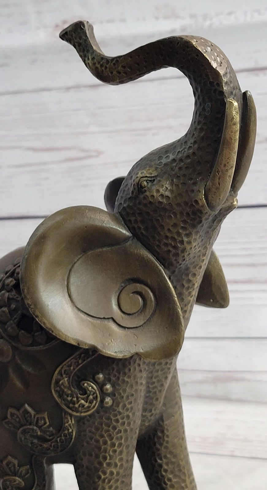 Artistic Bronze Elephant Figurine Statue Handmade African Wildlife Trunk Up Statue