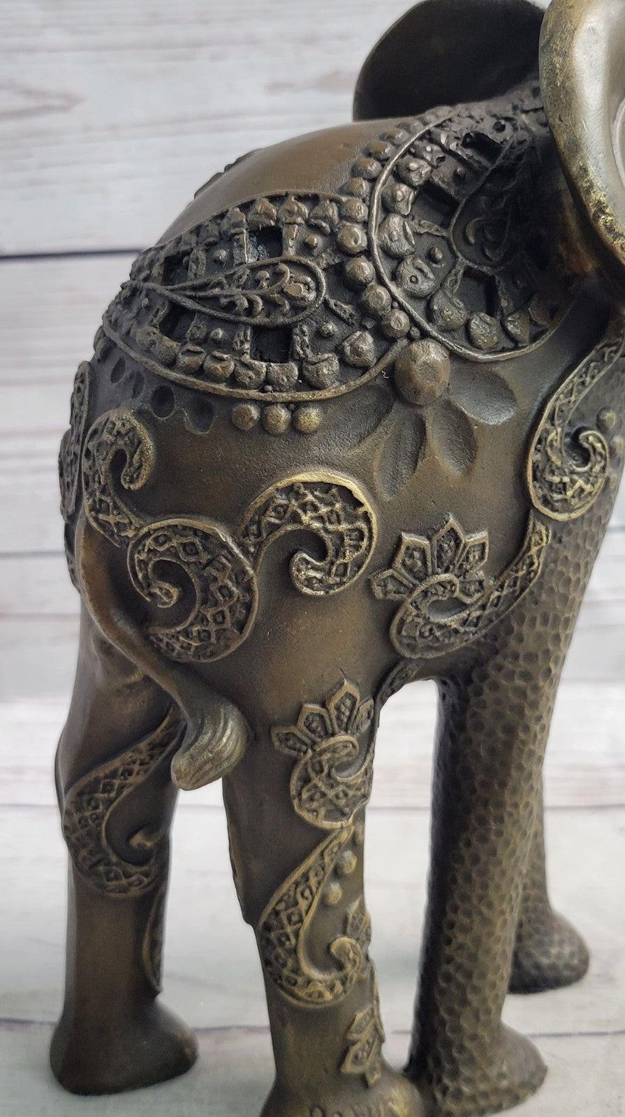 Artistic Bronze Elephant Figurine Statue Handmade African Wildlife Trunk Up Statue