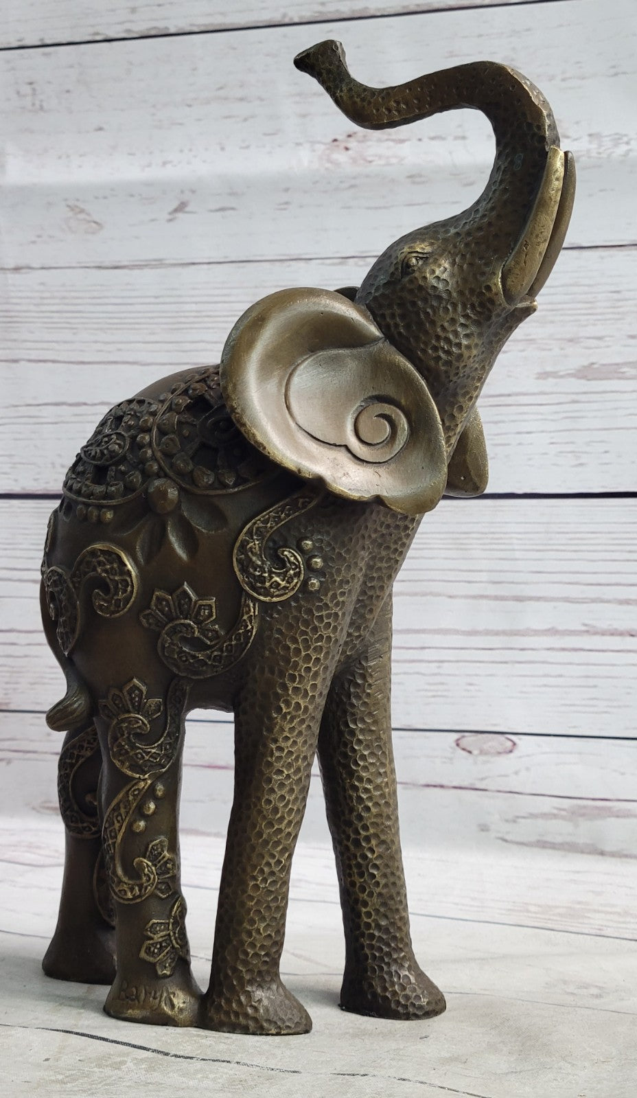 Artistic Bronze Elephant Figurine Statue Handmade African Wildlife Trunk Up Statue