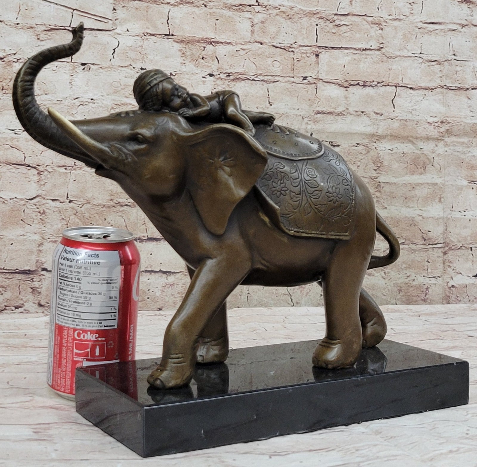 Genuine Bronze Statue: Barye Indian Boy Sleeping on Elephant Fine Art Sculpture Figure