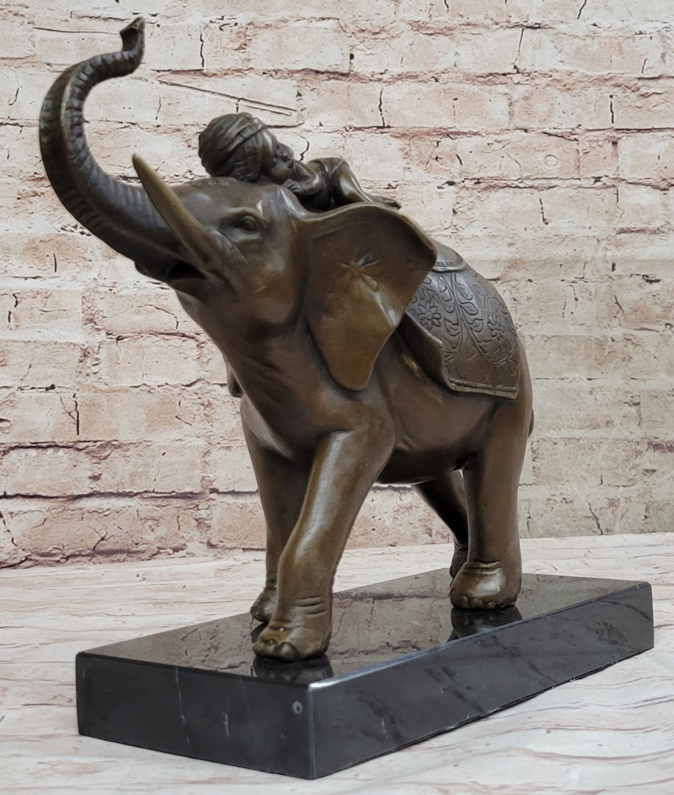 Genuine Bronze Statue: Barye Indian Boy Sleeping on Elephant Fine Art Sculpture Figure