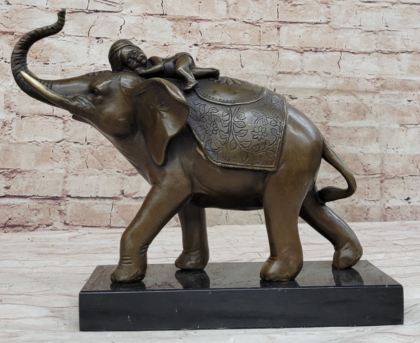 Genuine Bronze Statue: Barye Indian Boy Sleeping on Elephant Fine Art Sculpture Figure