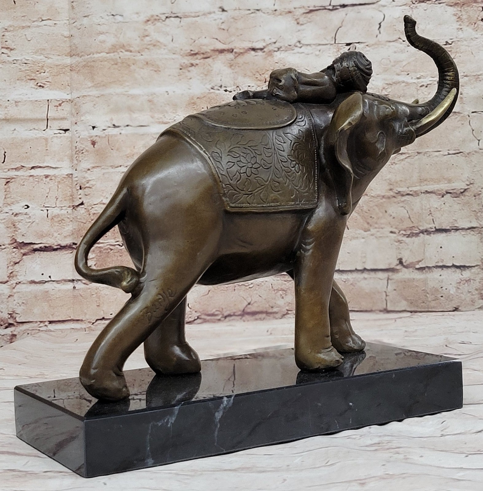 Genuine Bronze Statue: Barye Indian Boy Sleeping on Elephant Fine Art Sculpture Figure
