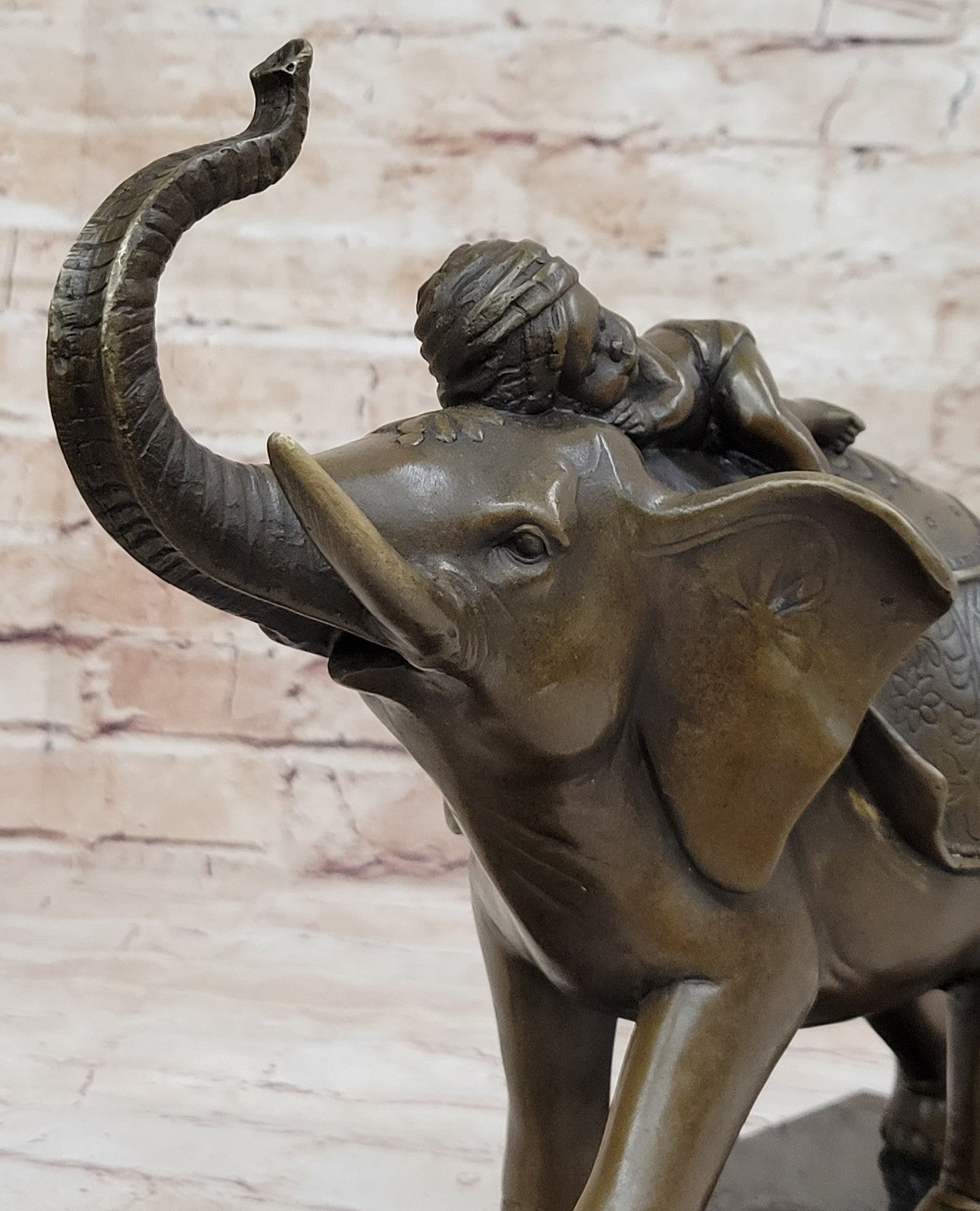 Genuine Bronze Statue: Barye Indian Boy Sleeping on Elephant Fine Art Sculpture Figure