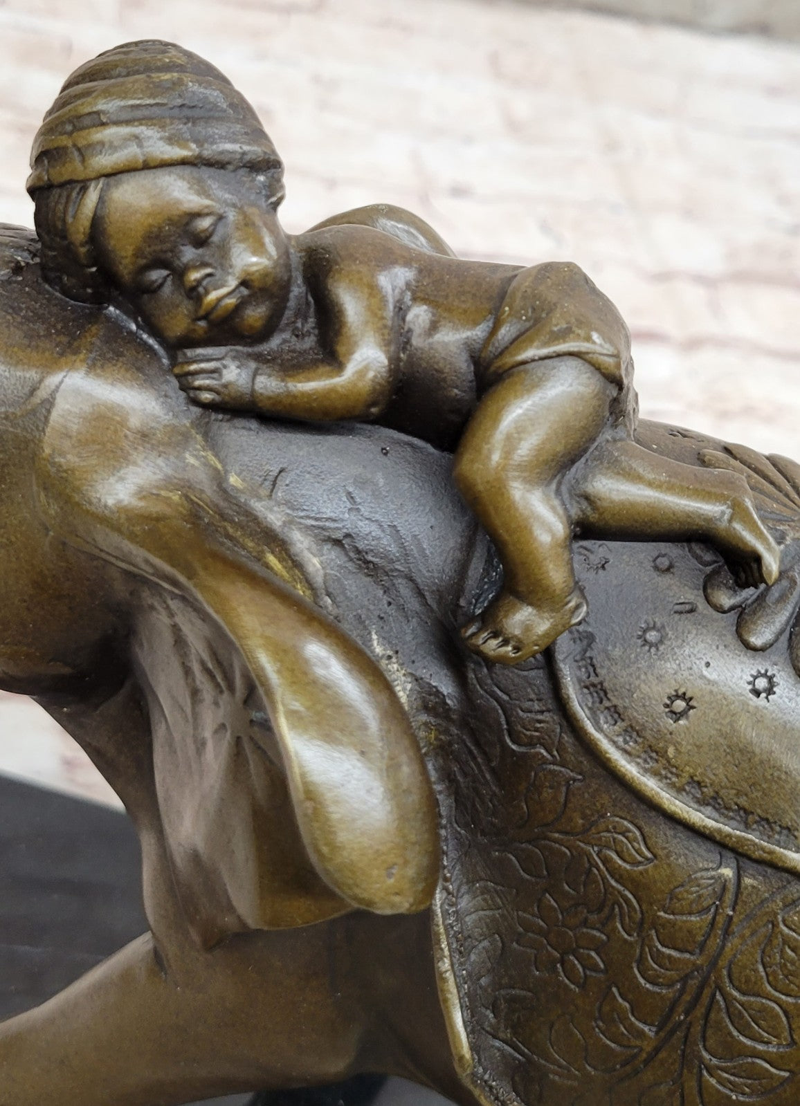 Genuine Bronze Statue: Barye Indian Boy Sleeping on Elephant Fine Art Sculpture Figure
