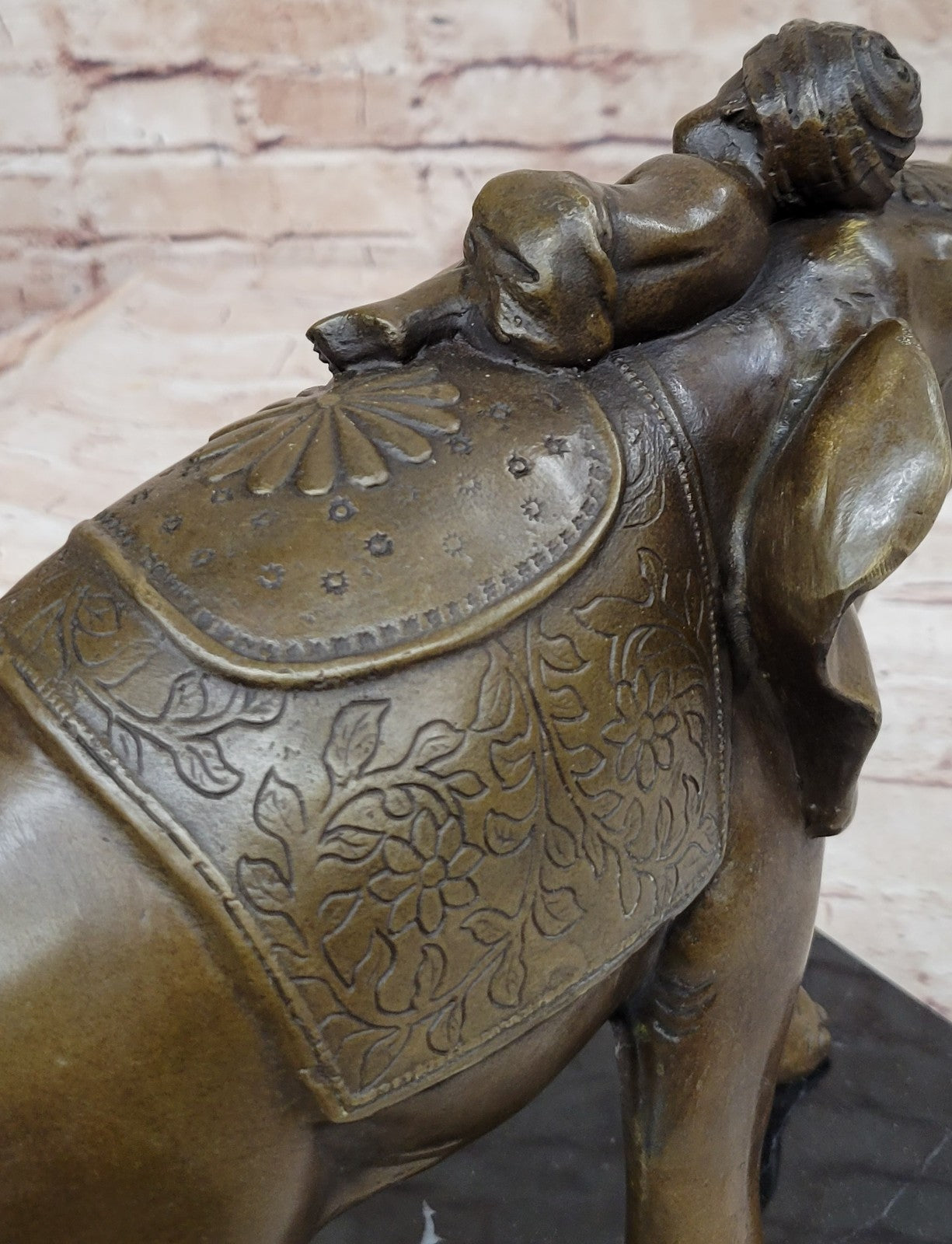 Genuine Bronze Statue: Barye Indian Boy Sleeping on Elephant Fine Art Sculpture Figure
