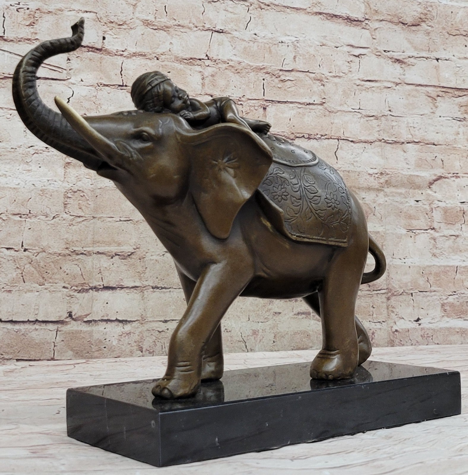 Genuine Bronze Statue: Barye Indian Boy Sleeping on Elephant Fine Art Sculpture Figure