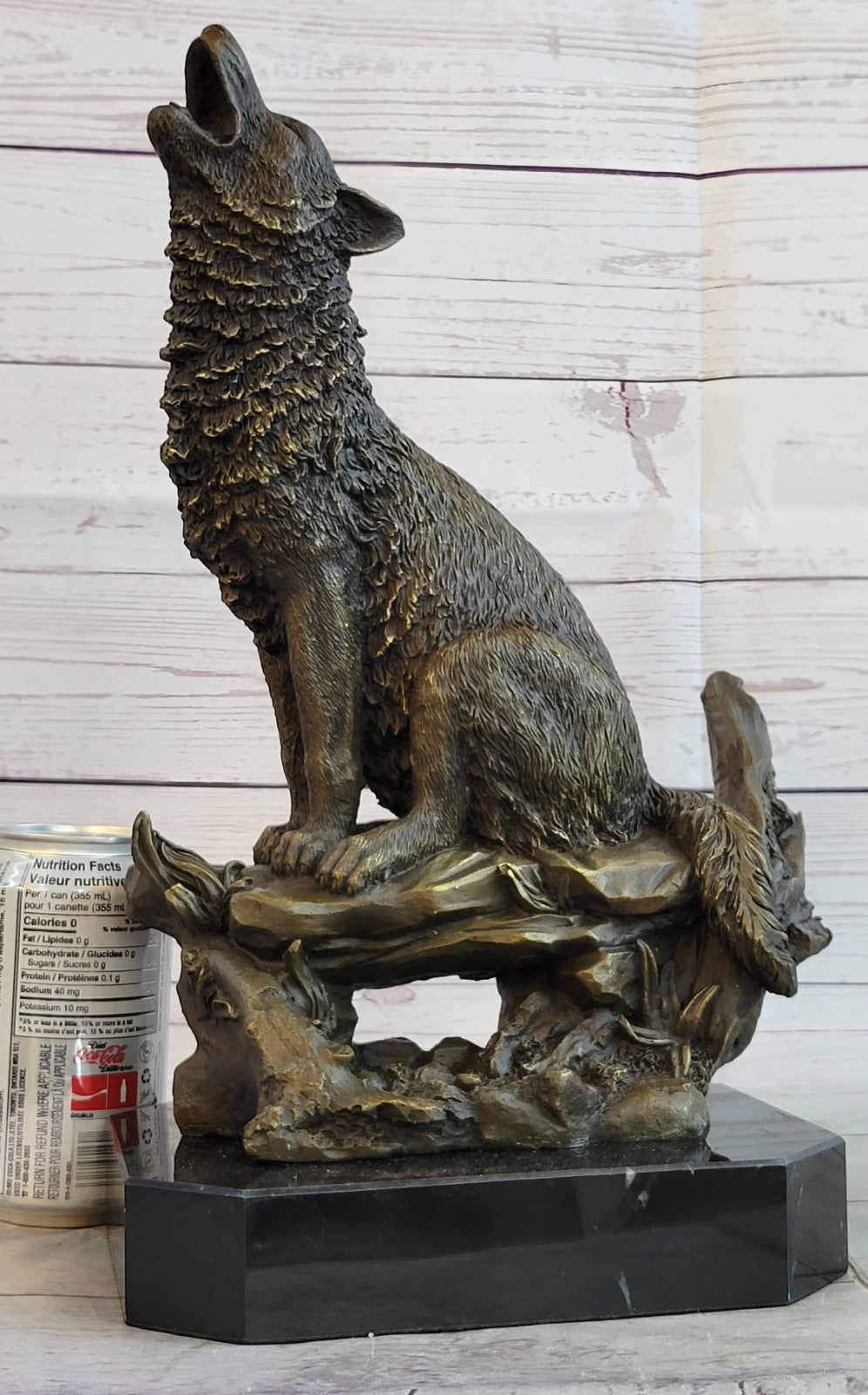 Milo Wildlife Bronze Sculpture | Large Wolf on Cliff Statue Art Deco Cabin Office Decor