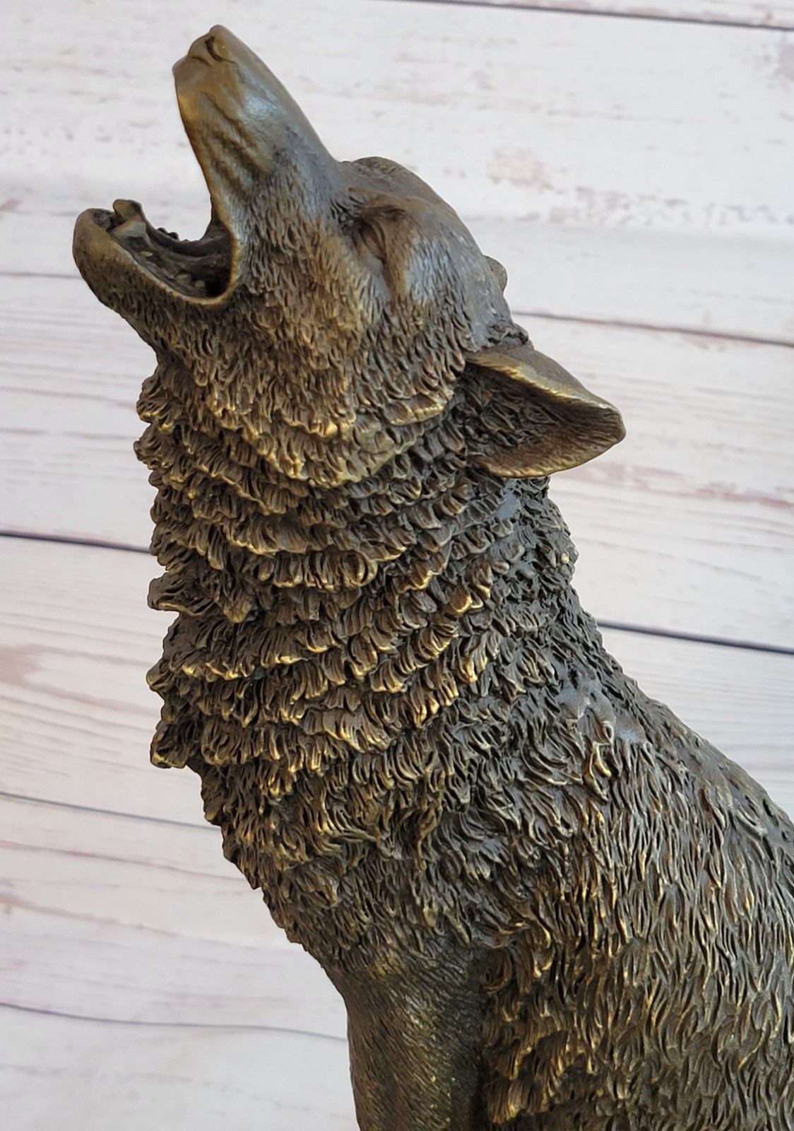 Milo Wildlife Bronze Sculpture | Large Wolf on Cliff Statue Art Deco Cabin Office Decor