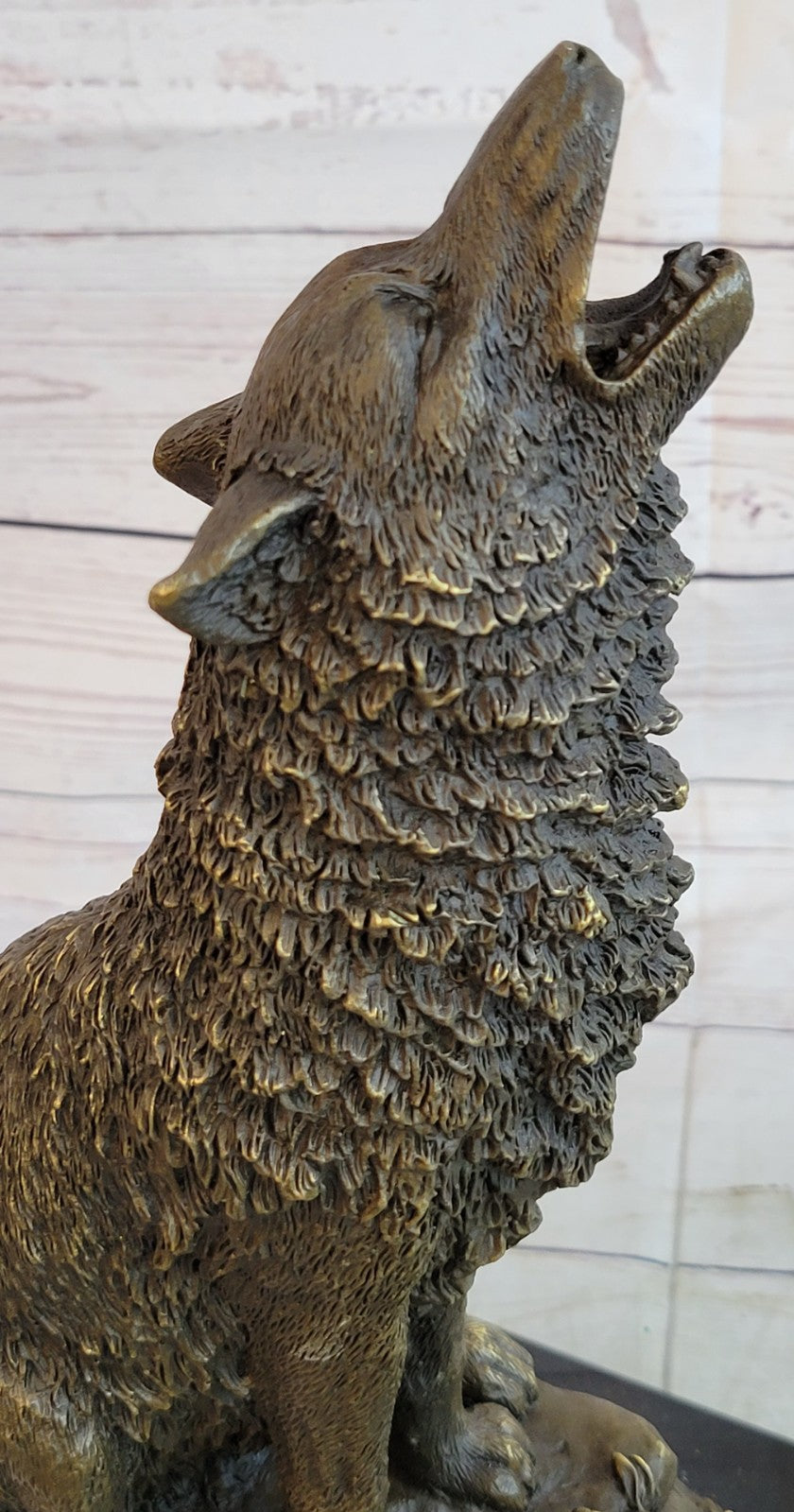 Milo Wildlife Bronze Sculpture | Large Wolf on Cliff Statue Art Deco Cabin Office Decor