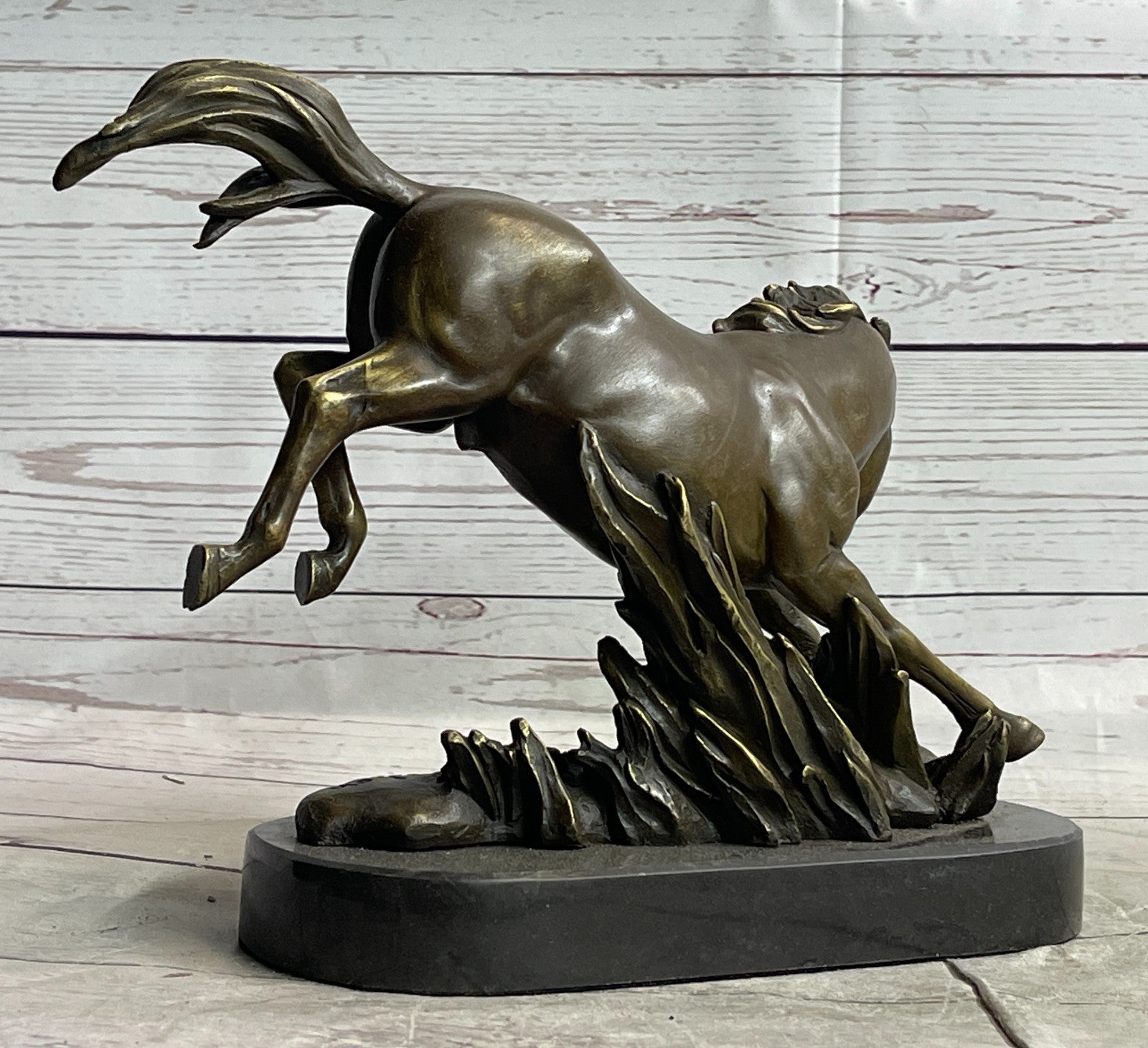 Signed Original Fisher Art: Graceful Wild Horse Bronze Sculpture Hand Made