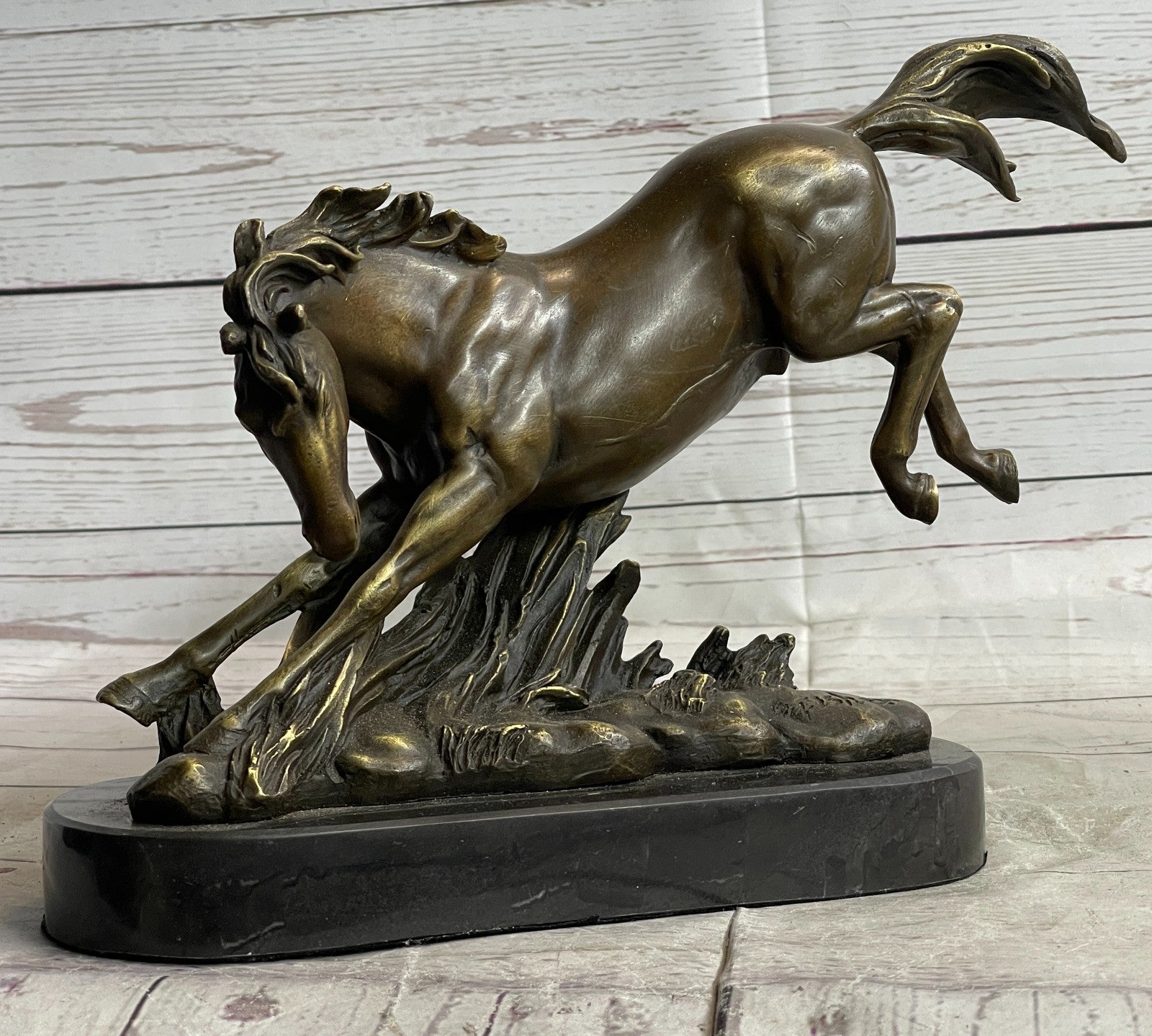 Signed Original Fisher Art: Graceful Wild Horse Bronze Sculpture Hand Made