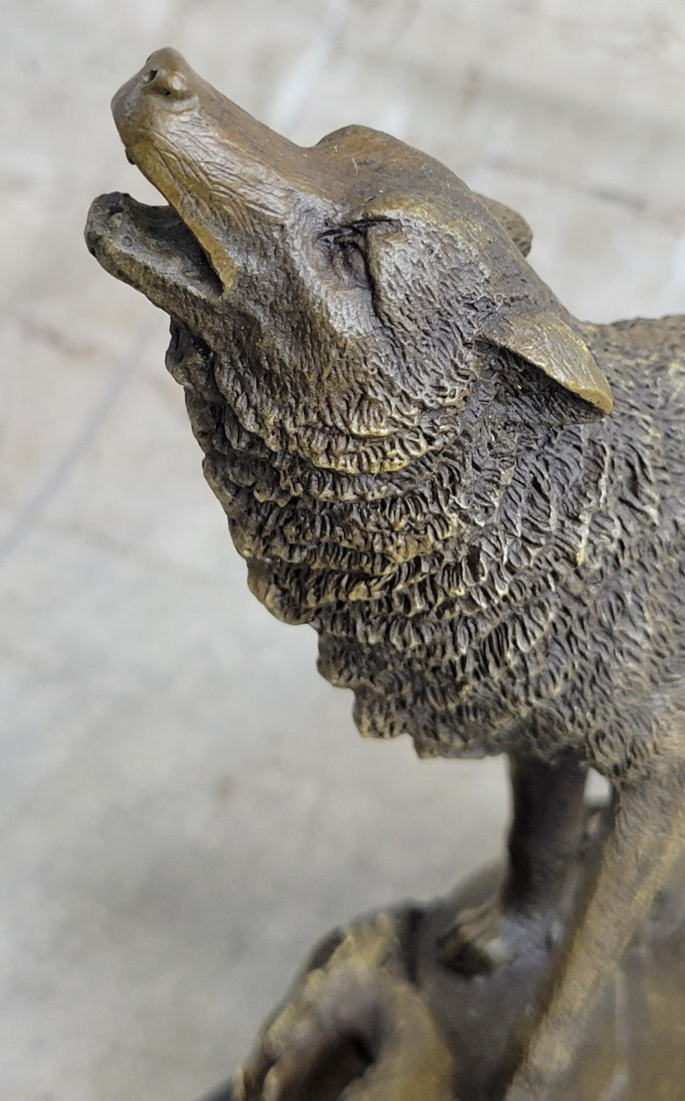 Vintage Patinated Bronze 7 LBS Figurine of a Wolf on Lookout Hot Cast Figurine