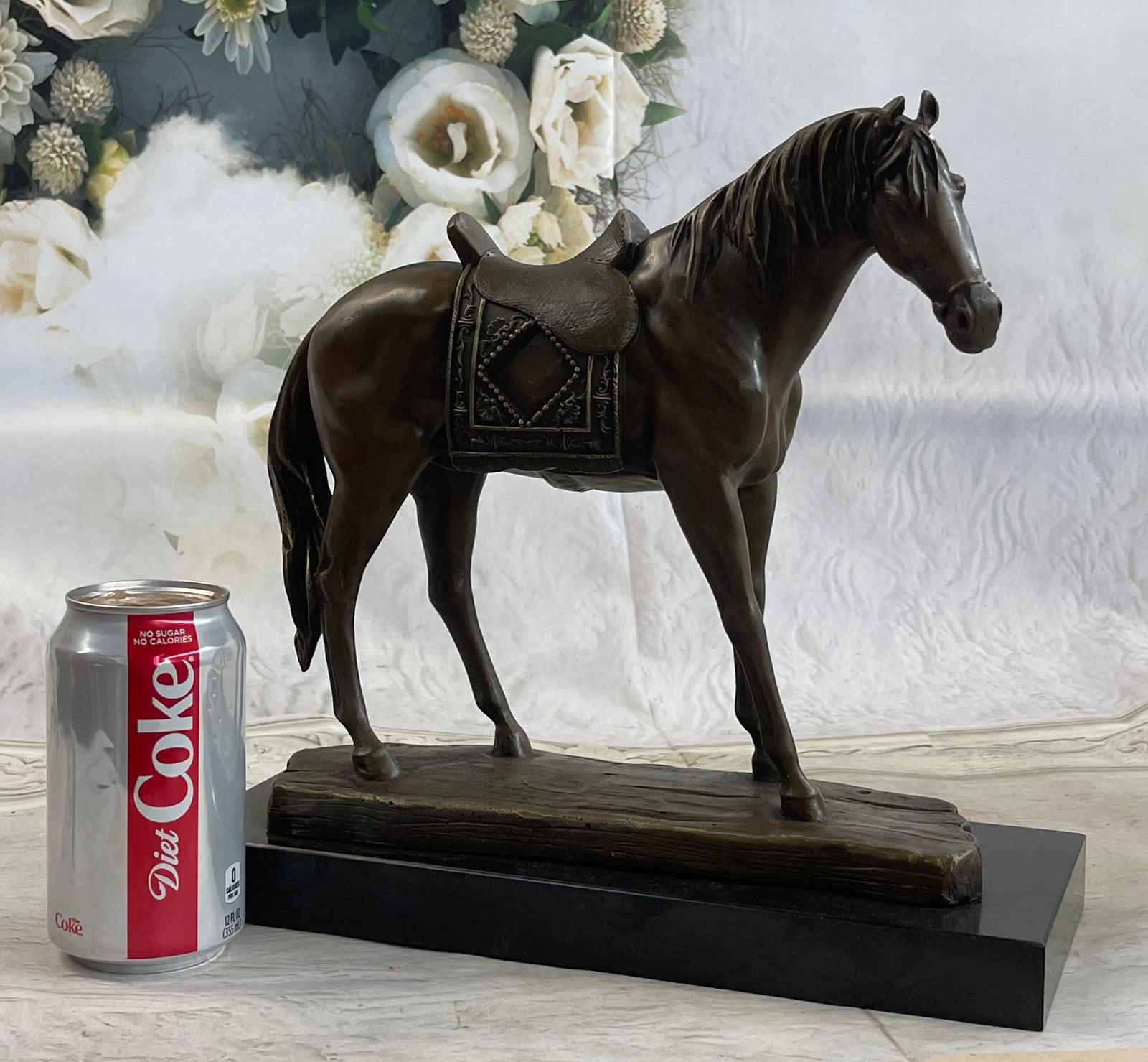 Handcrafted Work Horse Farm Bronze Sculpture Marble Base Figurine Figure