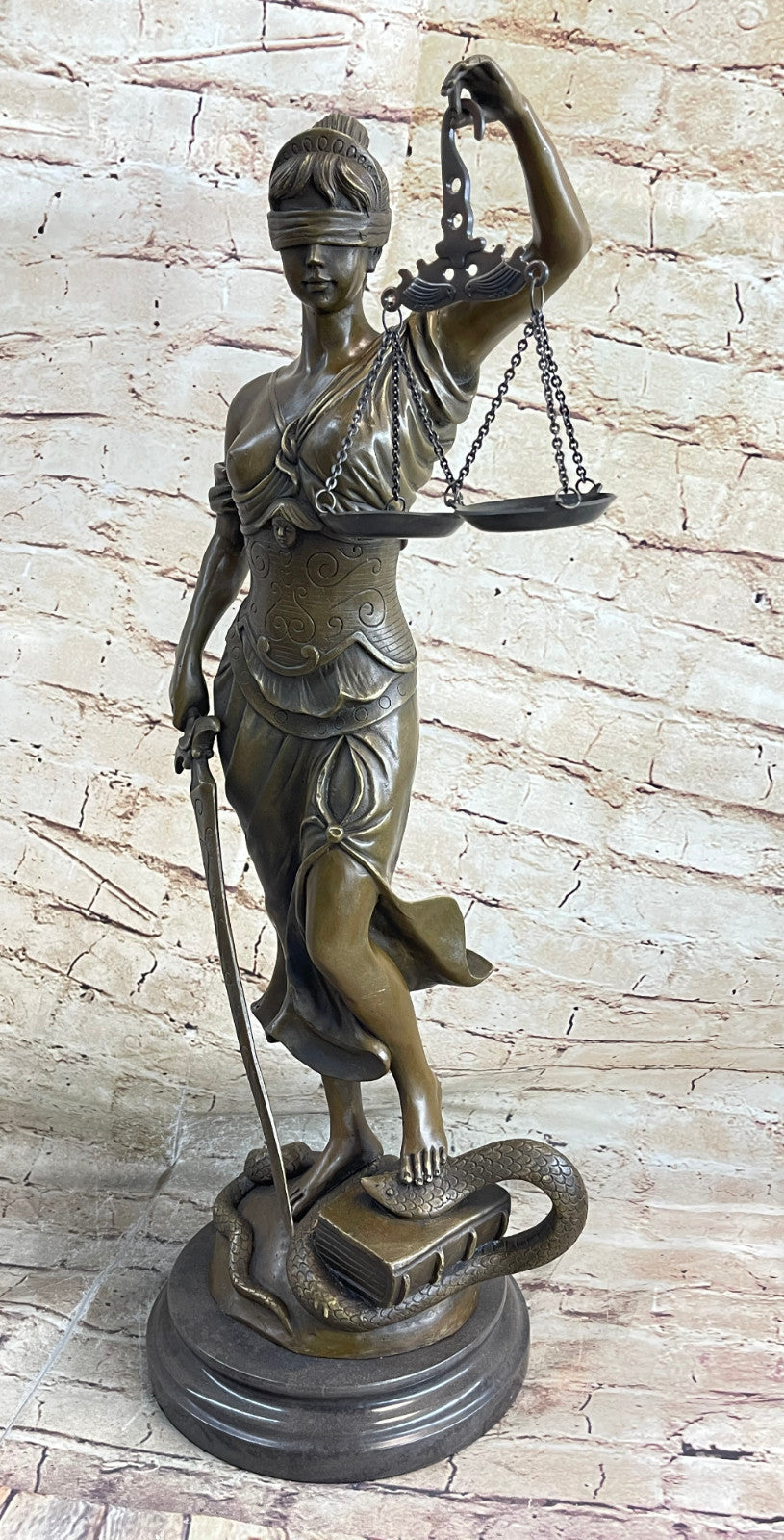 Bronze Sculpture Large Blind Justice Lady Law Decoration Scale Sword Handmade