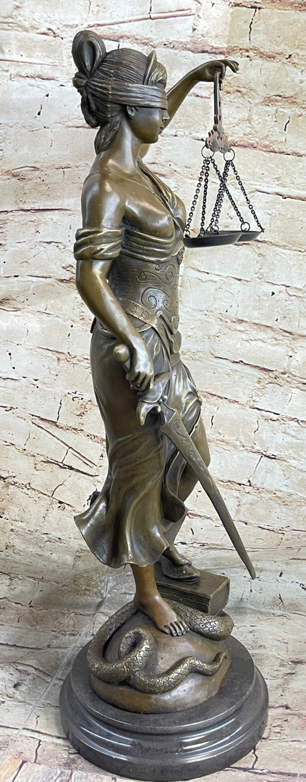 Bronze Sculpture Large Blind Justice Lady Law Decoration Scale Sword Handmade