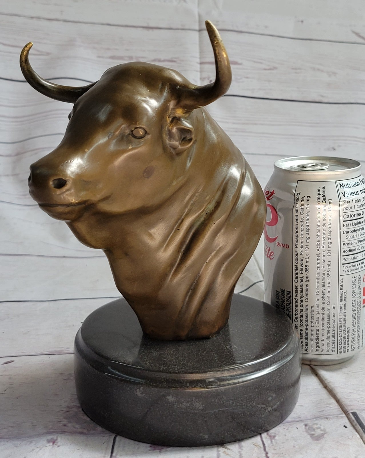 Stock Market Bull Bust - Wall Street Real Bronze Statue Figurine 8.5"H Lost Wax