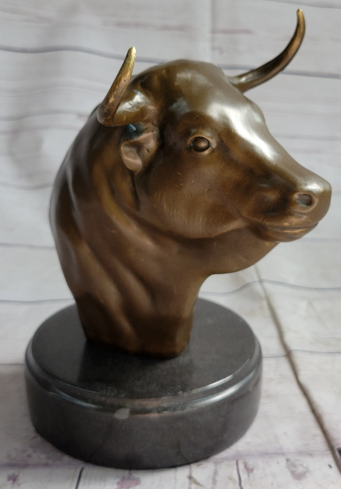 Stock Market Bull Bust - Wall Street Real Bronze Statue Figurine 8.5"H Lost Wax