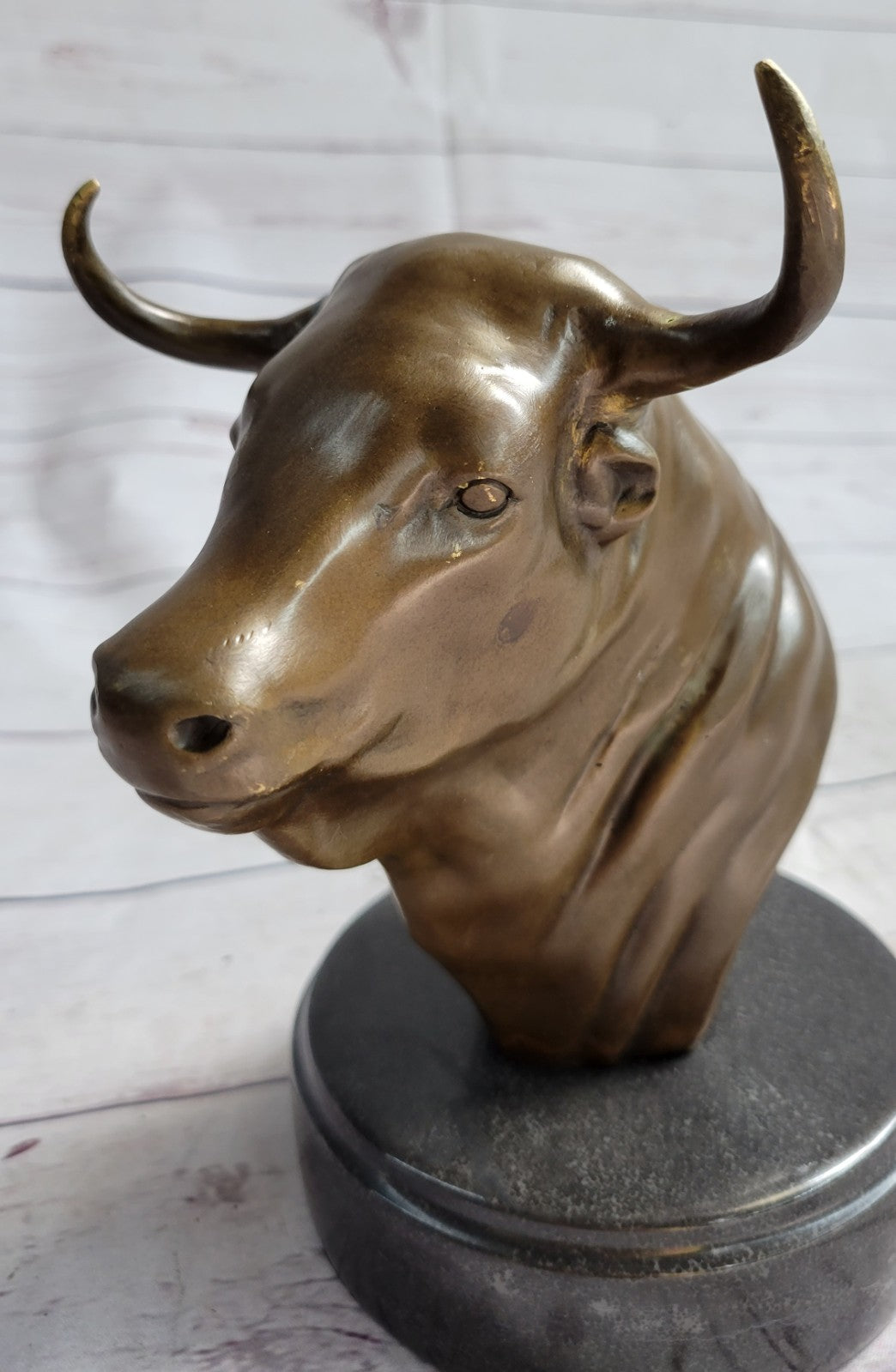 Stock Market Bull Bust - Wall Street Real Bronze Statue Figurine 8.5"H Lost Wax