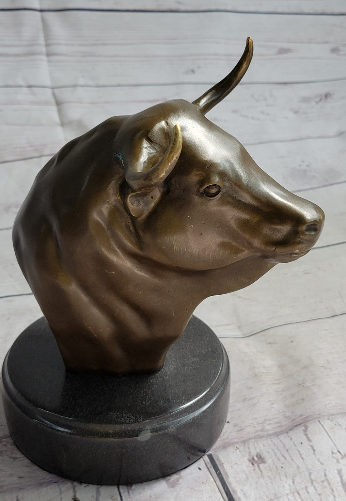 Stock Market Bull Bust - Wall Street Real Bronze Statue Figurine 8.5"H Lost Wax