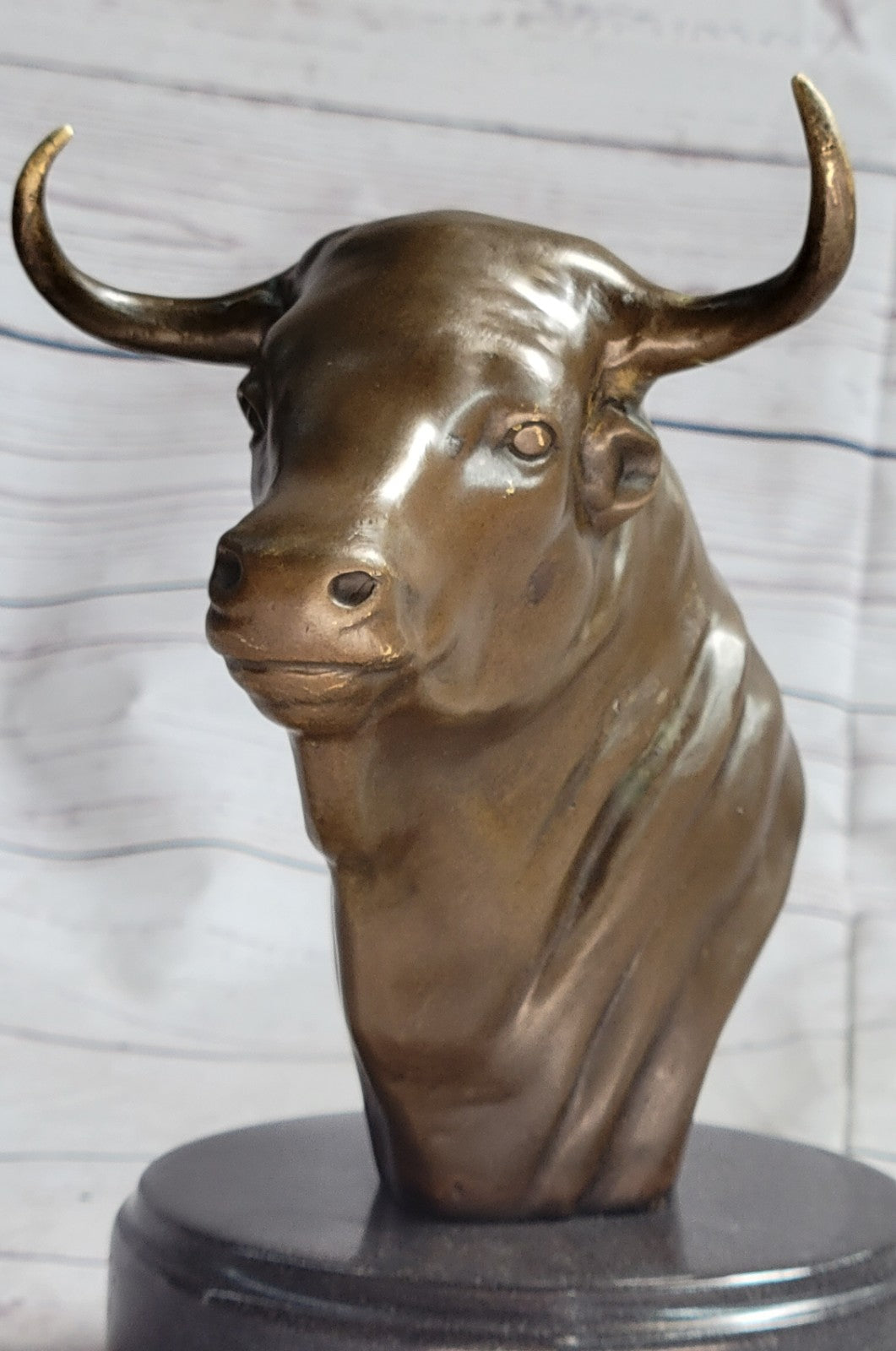 Stock Market Bull Bust - Wall Street Real Bronze Statue Figurine 8.5"H Lost Wax