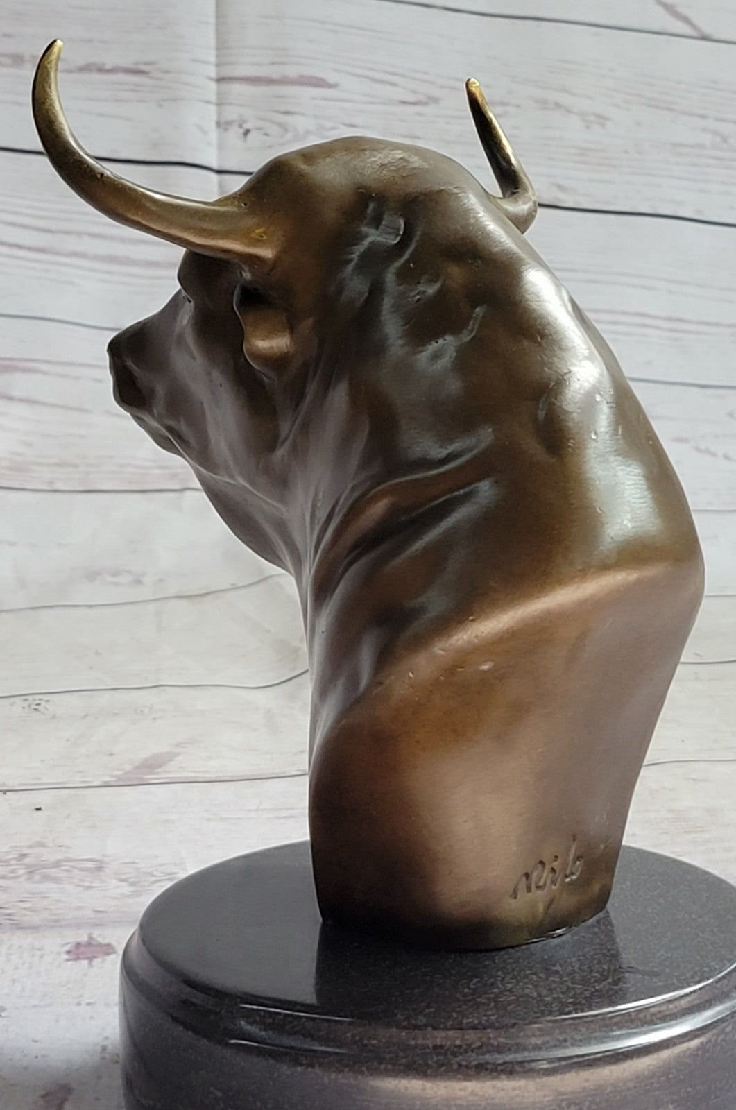 Stock Market Bull Bust - Wall Street Real Bronze Statue Figurine 8.5"H Lost Wax