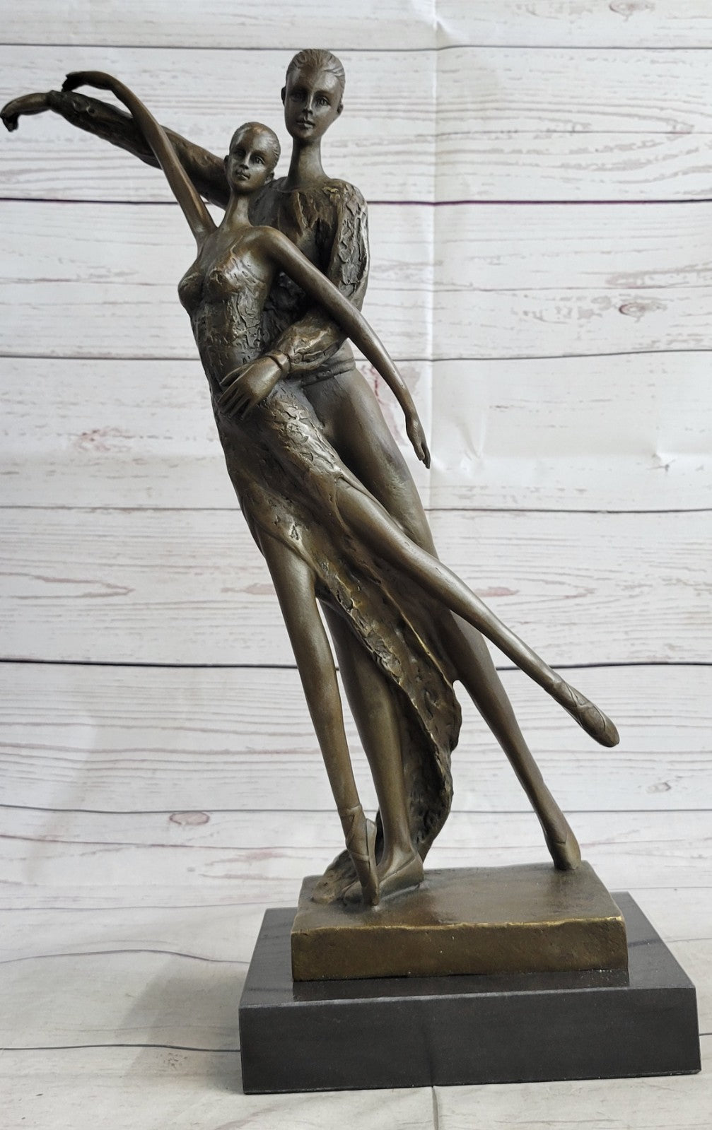 Bronze Sculpture Statue Home Office Unique Two Semi Nude Couple Ballerina Dancer