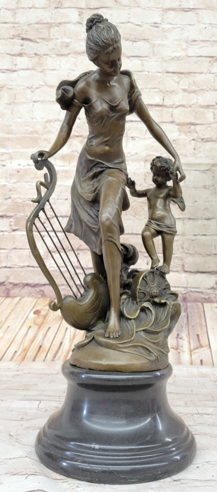 Sexy Fairy with Putti Bronze Sculpture Female Celestial Figure Gift Craft Ornate