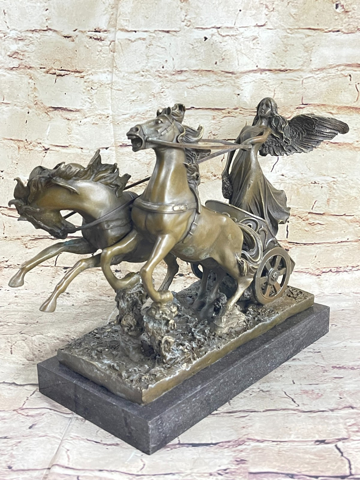 Ancient Roman Warrior Chariot Sculpture in Greek Mythology Solid Bronze Modern Decorative