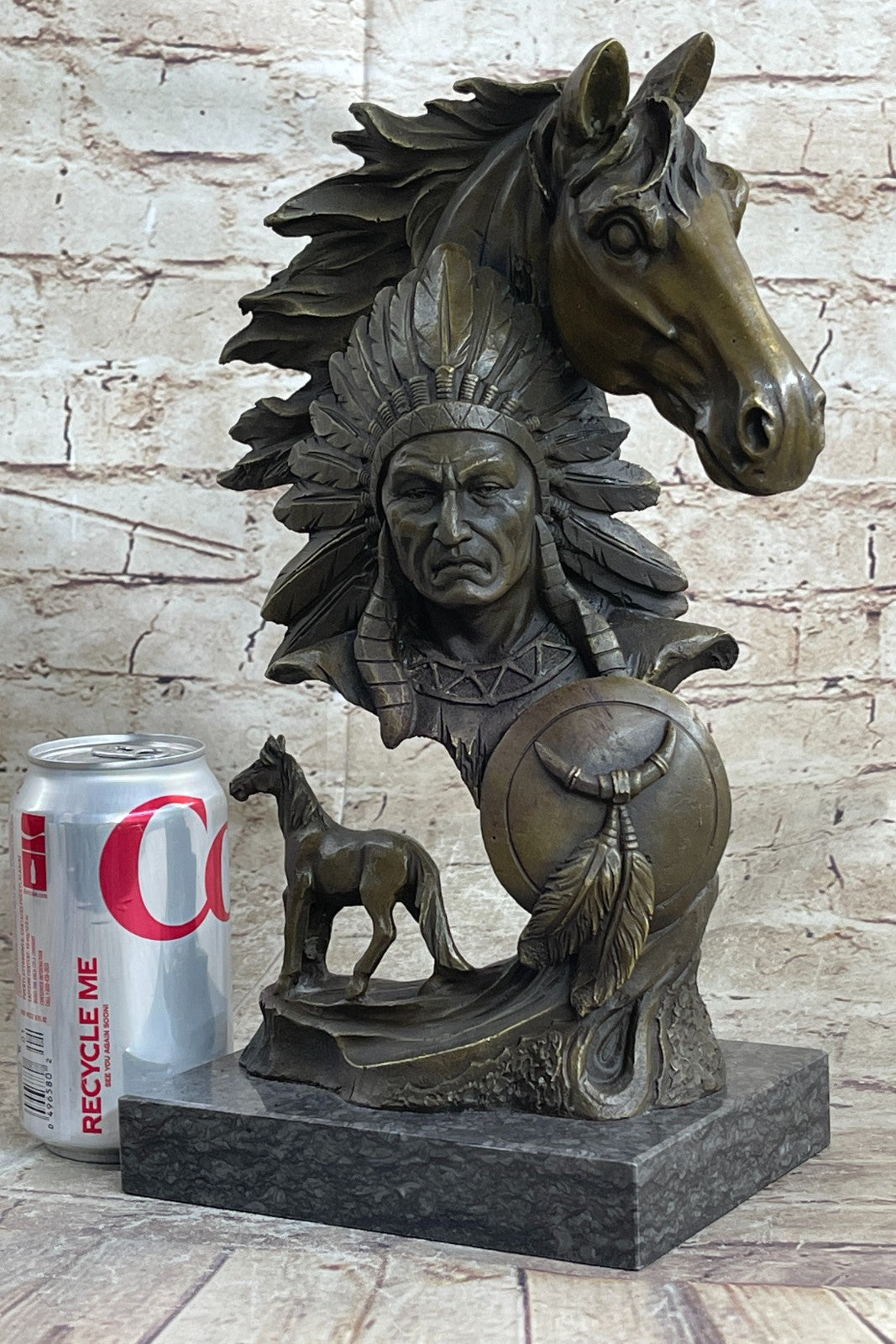 100% Bronze American Native Warrior Bust Home Office Decoration Decor Statue