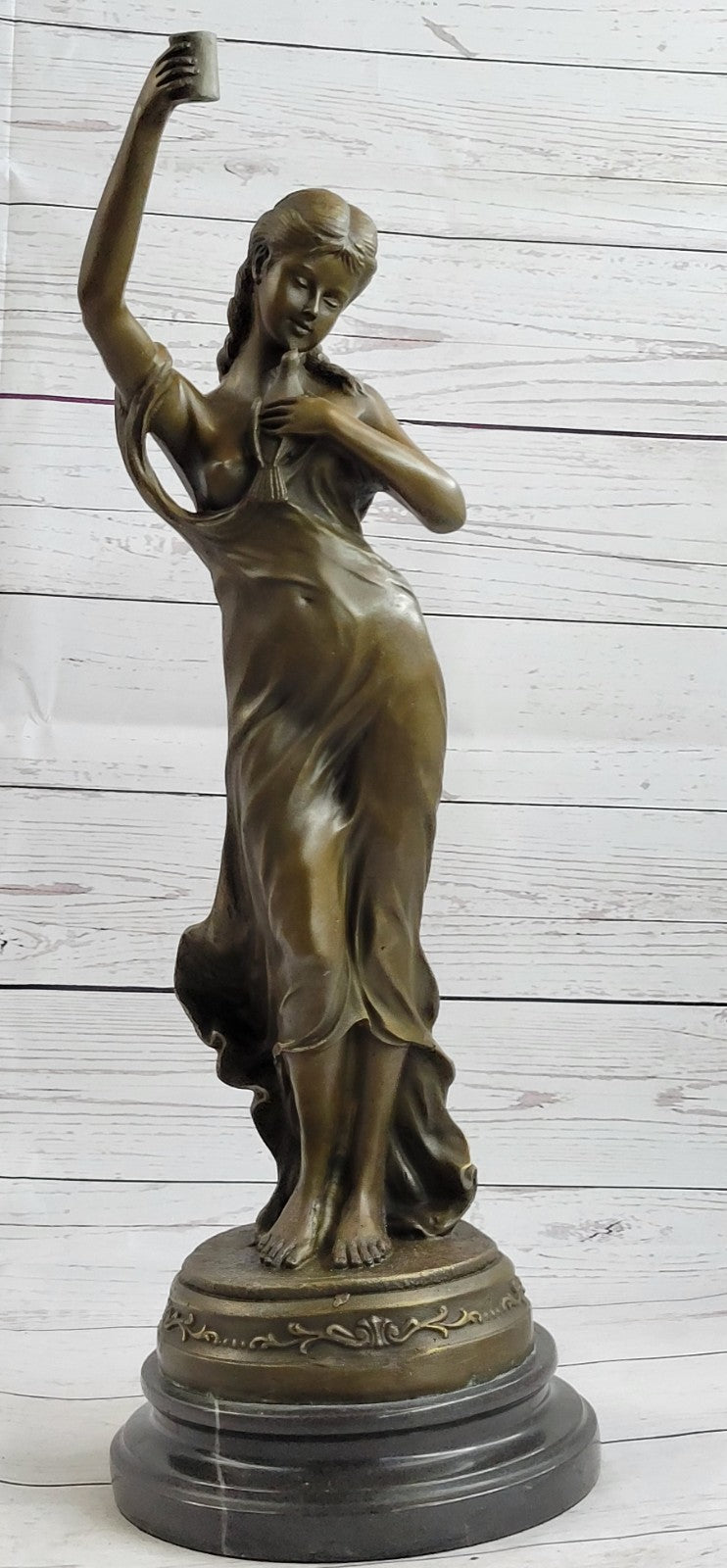 Handcrafted bronze sculpture SALE Nouve Art Patoue Posing Cautiously Lady Young